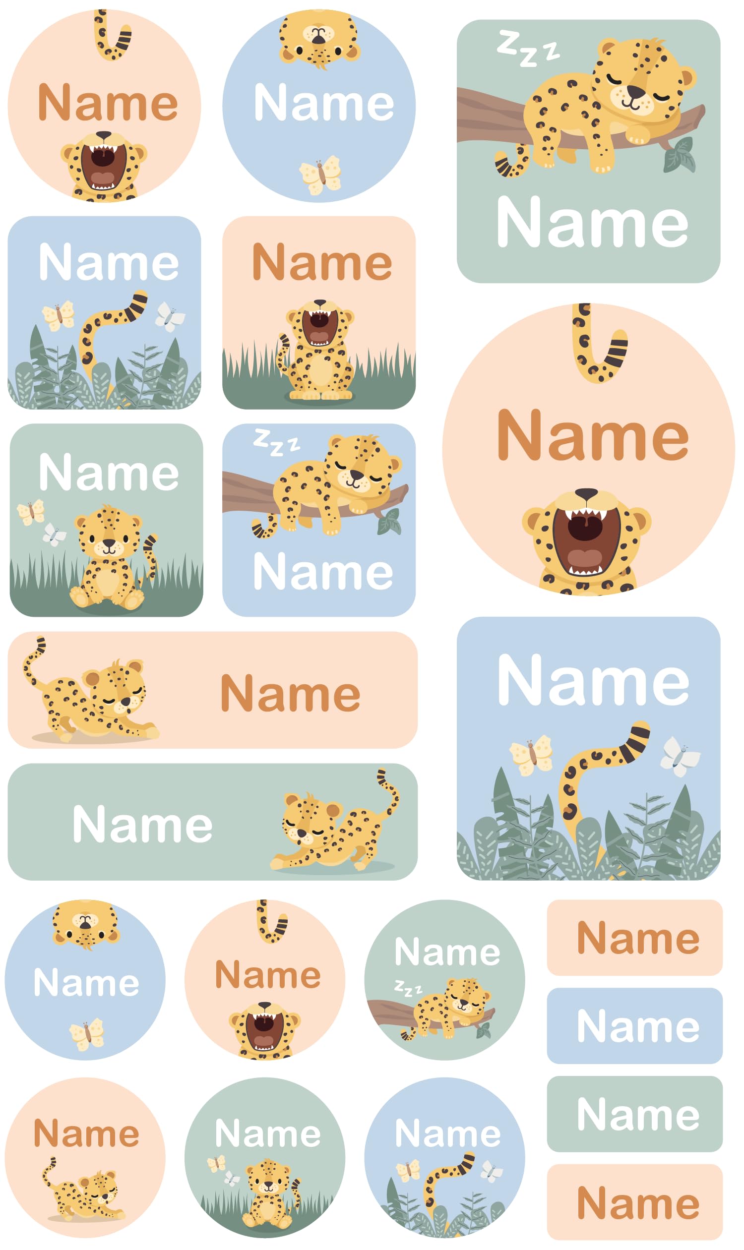 My Nametags® 21 Maxi Sticker Set to Label Big Items | No-Iron Waterproof Name Labels in Various Shapes & Sizes | Fun Large Stickers for School, Nursery & Kindergarten (113. Leopard)