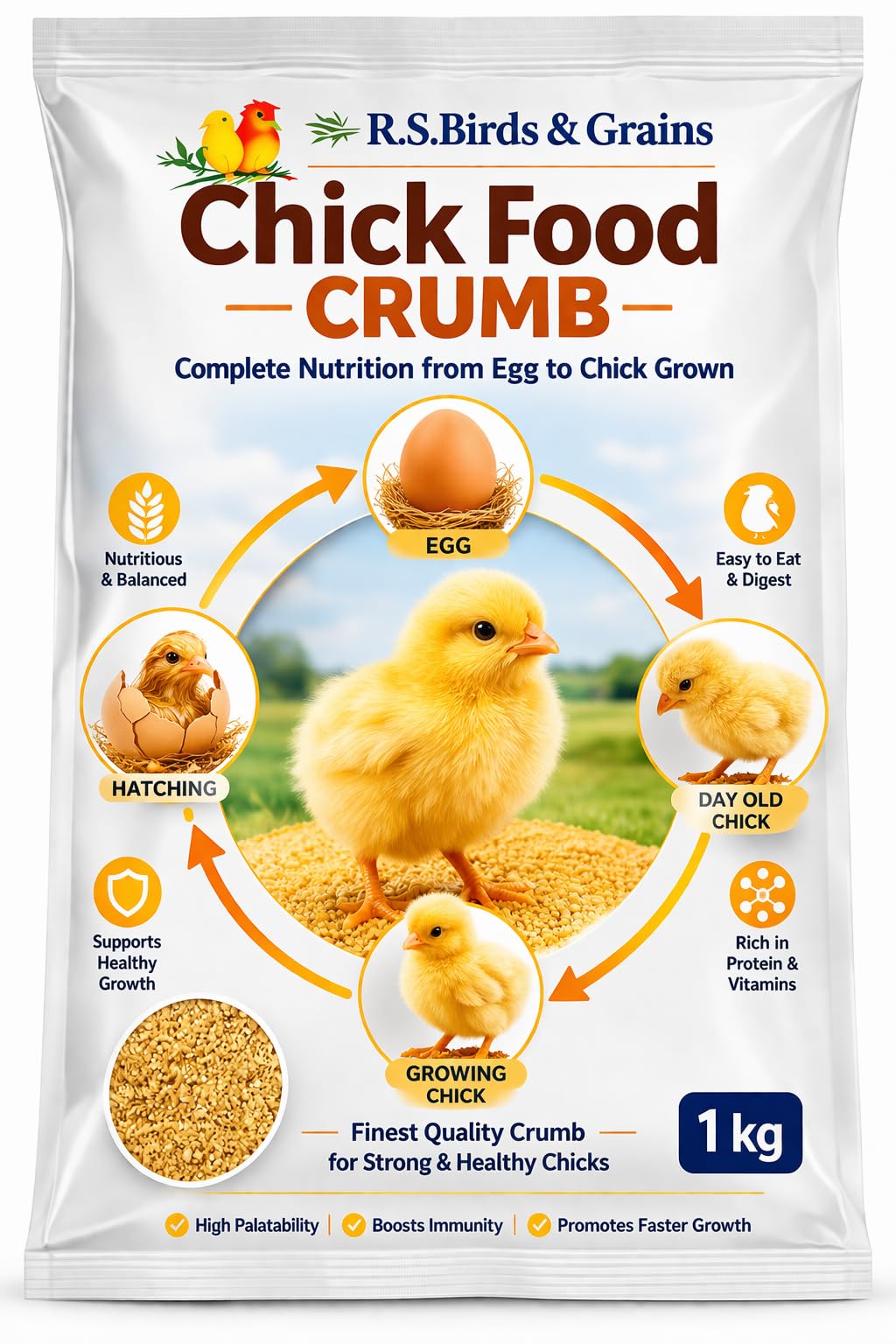 Premium Chick Food Crumb | Poultry Pellet Food for Young Chicks | Specially formulated for 0 to 6 Weeks with Nutritional Growth | 1 Kg-image-39