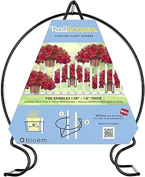 Bloem RailScapes Adjustable Floating Planter Hanger, Fits 1.25-1.5 Balcony Railing Spindles, 3-Pack