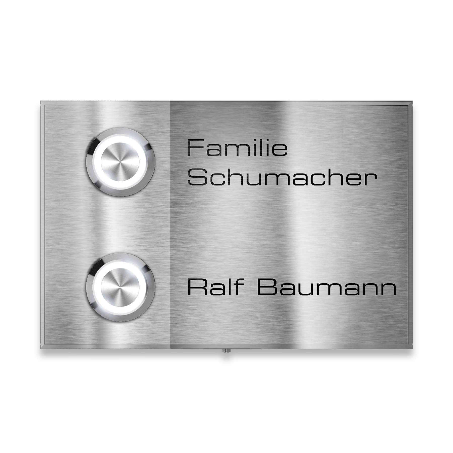 Metzler® sonnette extérieure inox avec 2 boutons étanches IP67 et plaque personnalisable anthracite – montage saillie robuste anti-vandalisme – 120×80 mm – 10 ans pièces détachées
