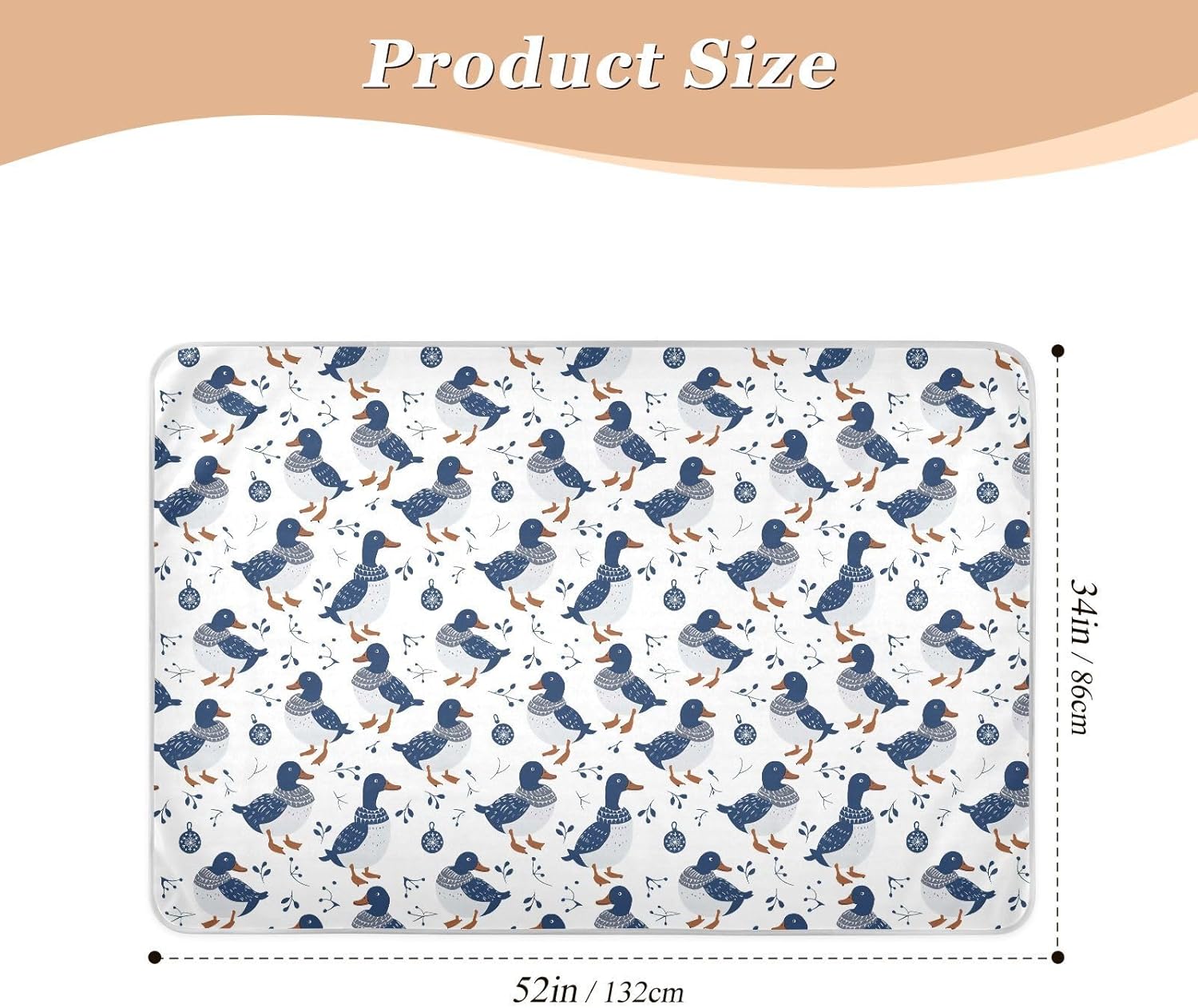 Indigo Playful Mallard Animal Extra Large Resuable Toddler Mattress Pads Soft Absorbent Pads for Bed Skin-Friendly Diaper Pads for Baby Boys Girls , 52" L x 34" W