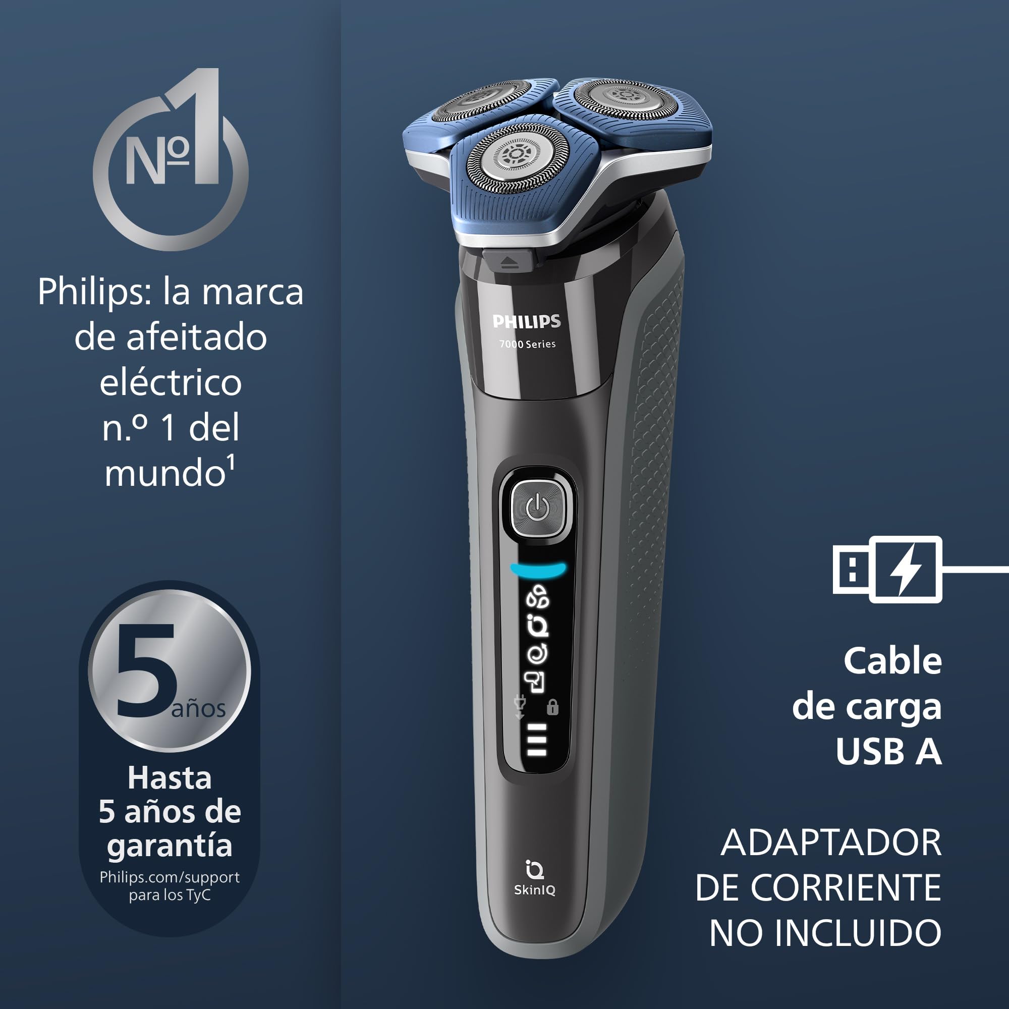 Philips Serie 7000 Afeitadora Eléctrica Hombre, Máquina de Afeitar Barba con Recortadora, 45 cuchillas, Para piel sensible, 60min de uso, En Seco y Húmedo, Recargable, Base Carga, S7887/35, Gris