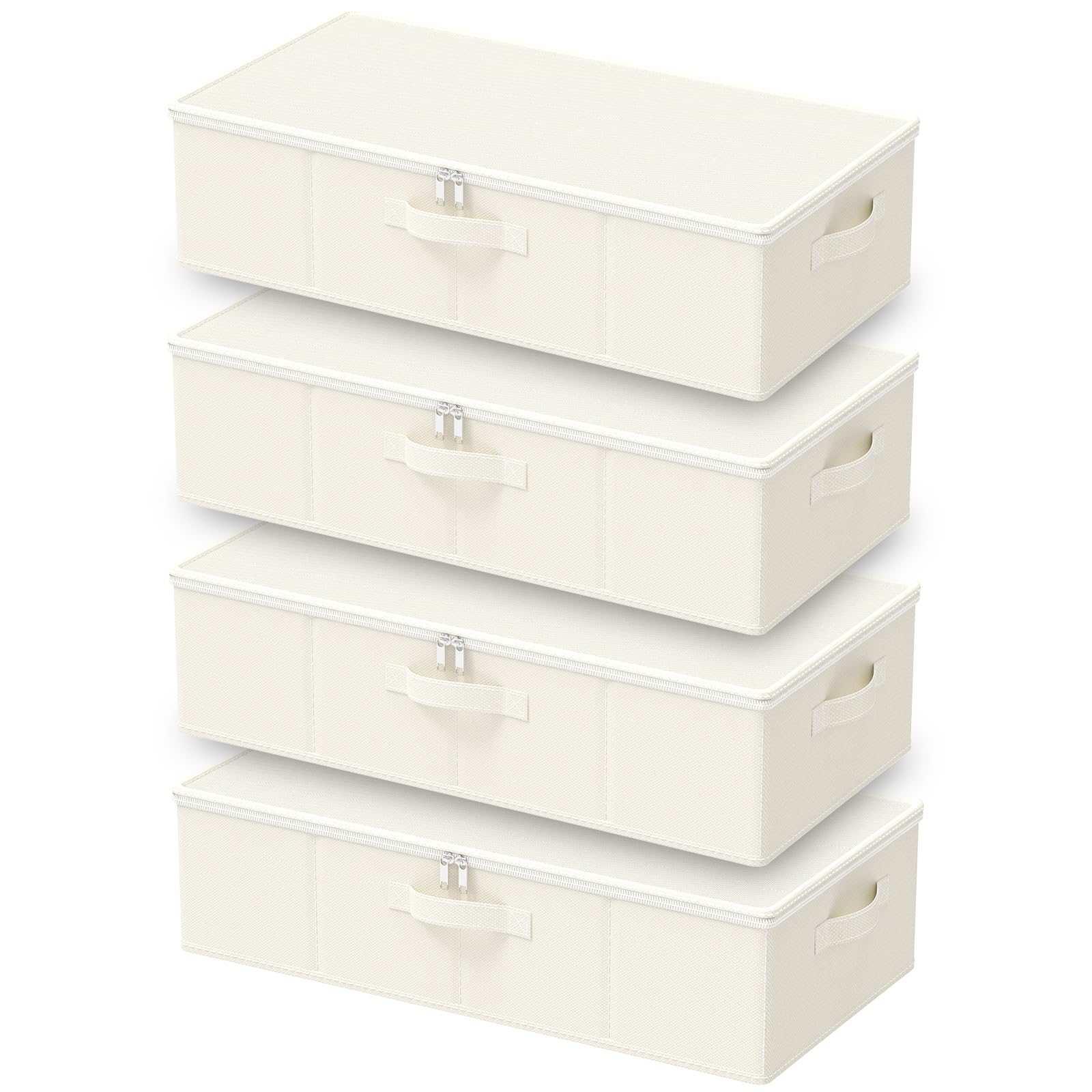 GUOHNHE Under Bed Storage Containers, 4 Pack, Beige, 60x30x15 cm
