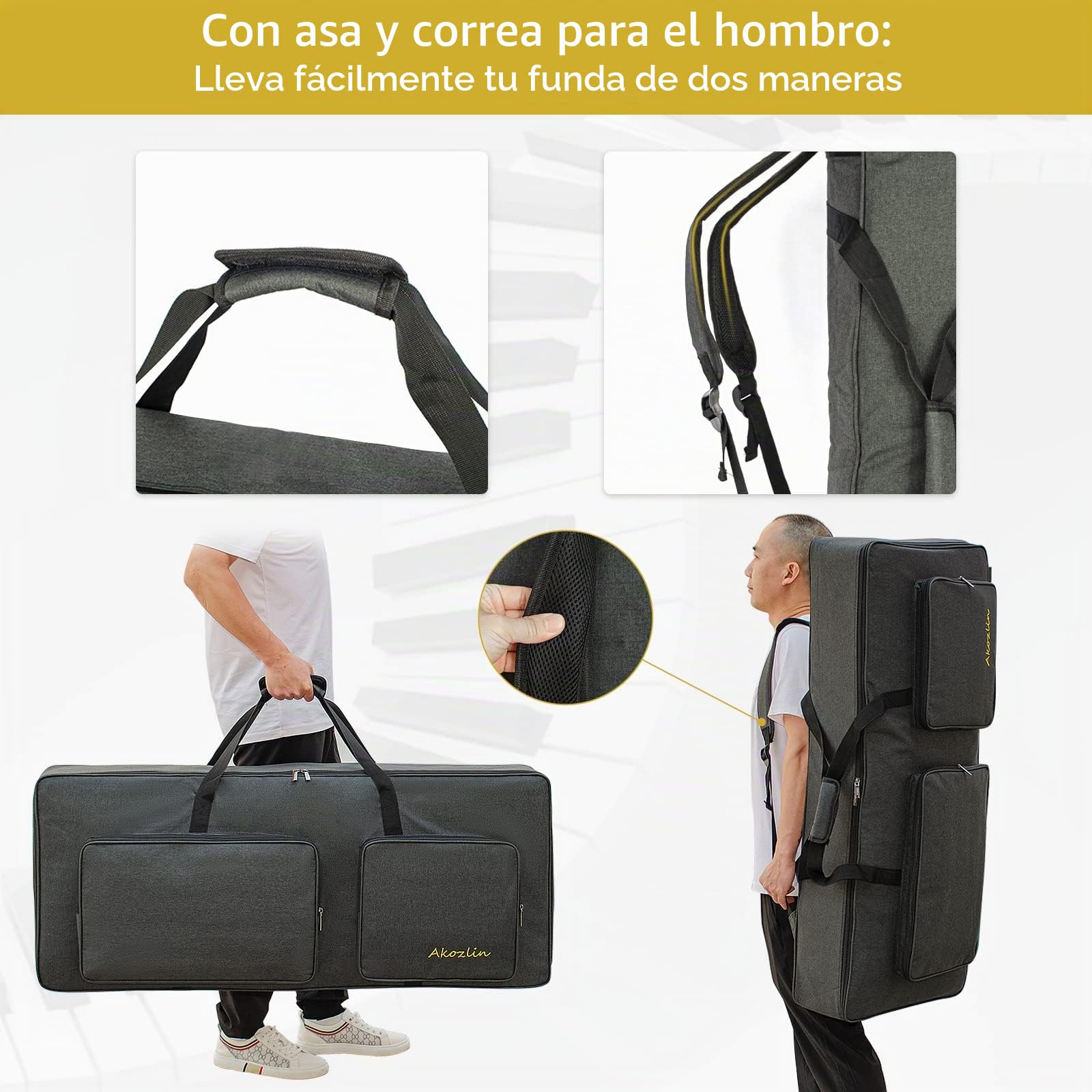 AKOZLIN Funda acolchada para teclado portátil y piano eléctrico, universal, impermeable, Oxford, gruesa, con acolchado de 10 mm, 61 teclas, 41.7 pulgadas, moderno