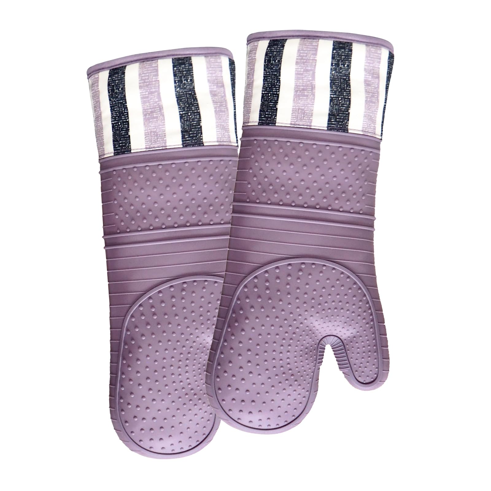 Heat Resistant 550 Degree Oven mitt, Silicone Oven Hot Mitts - 1 Pair, Extra Long Professional Baking Oven Gloves - Food Safe,Pot Holders Cooking,Grilling,Kitchen (Purple Mittens)