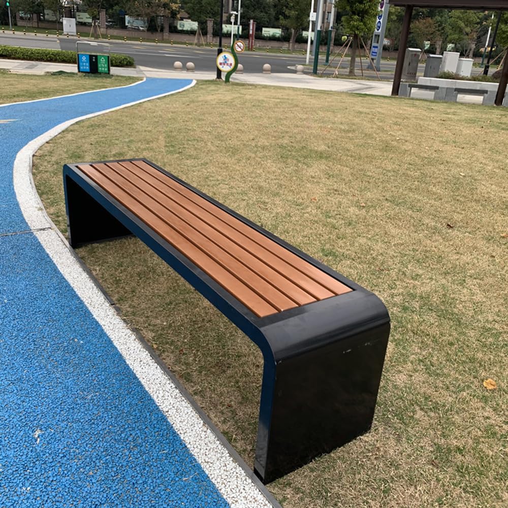 Banco de Parque Moderno con Estructura metálica y Asiento de Madera sintética, Resistente al Agua, para Exteriores e Interiores, Ideal para Patio, césped, jardín o Porche. Color Negro. Medid