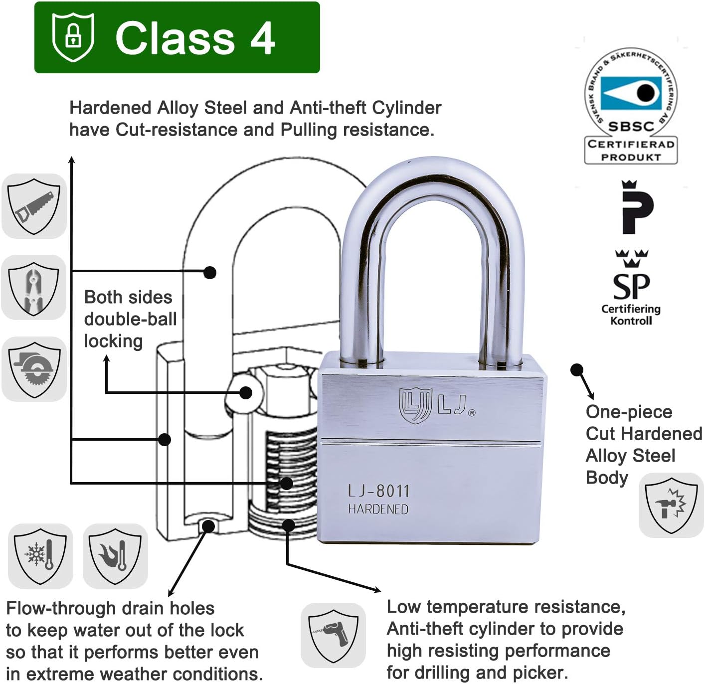 70% оƒƒ Evеrуthіng LJ LihJaw LJ-8011 Heavy Duty Padlock High Security Solid Alloy Steel, Open shackle, Different Keyed, Weatherproof for Gates, Warehouses, Vehicles and Boats Lock, Cellar, Lockers, Outside Sheds, Chrome