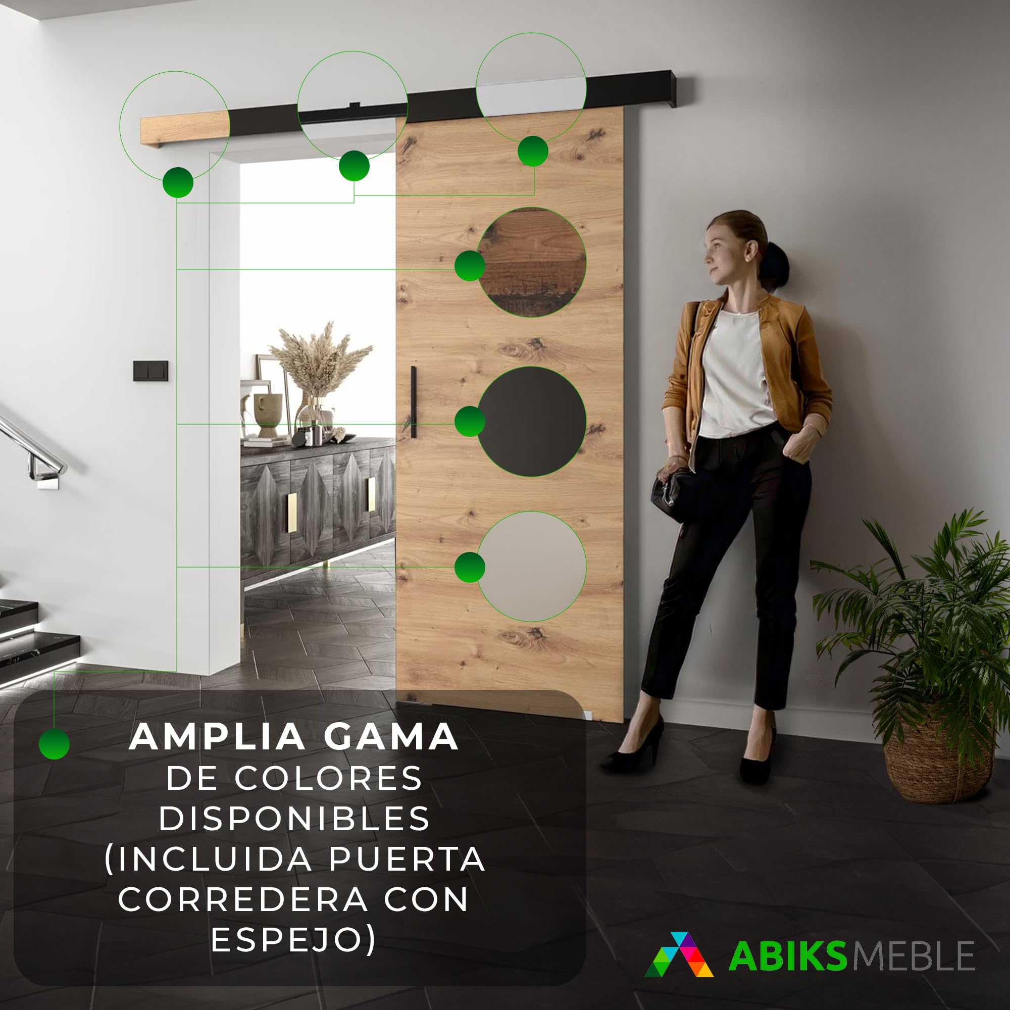 ABIKSMEBLE Salwador 1 Sistema de Puerta Corredera con Cubierta de Riel - Puertas Corredizas de Pared Interior - Puertas Empotradas en el Ático - Construcción Sólida - 90 x 204 cm - Blanco