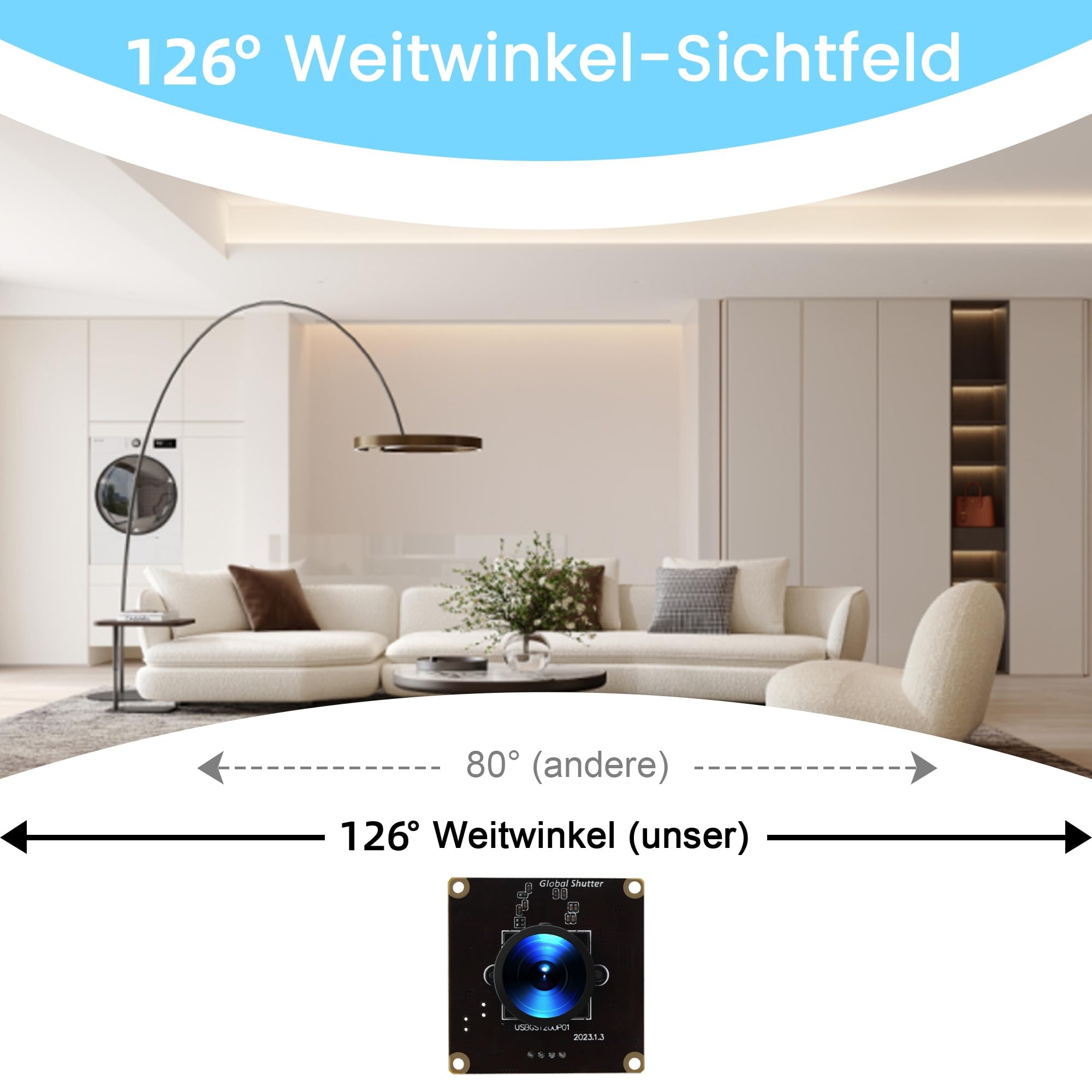 Hochgeschwindigkeits Kamera Globalverschluss 126° Weitwinkel | 1200P 90 FPS, 2MP 126°Weitwinkel, Lightburn Kamera, für Golfschwung & Motion Capture, kompatibel mit PC, Laptop, Raspberry Pi