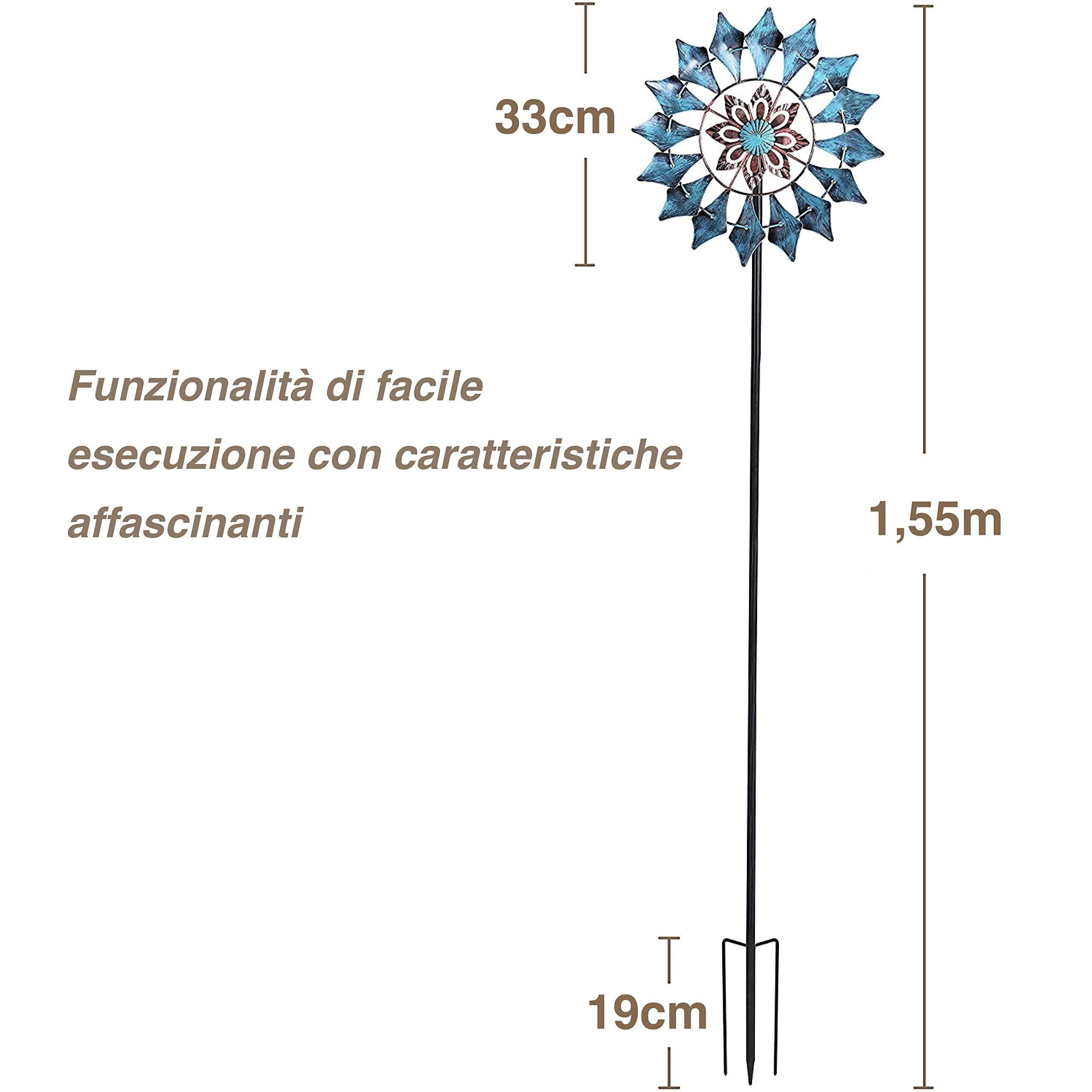 Girandola esterna in metallo a foglio singolo, leggermente rotante, ideale per terrazza e giardino. Decorazione da giardino e casa resistente alle intemperie, smeraldo stabile 155 cm
