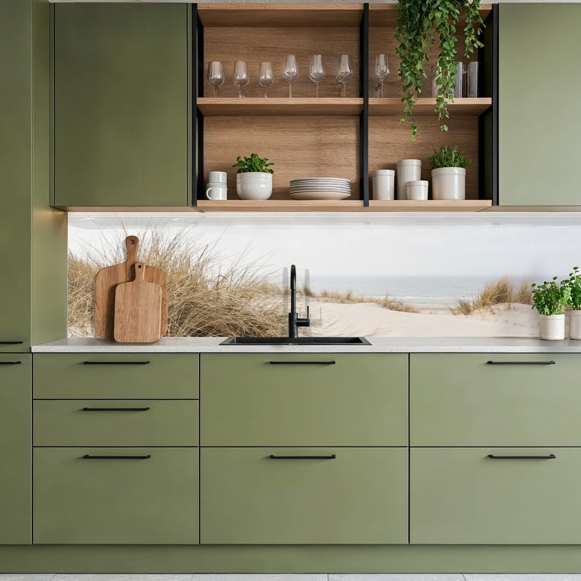 KitchenYeah© Küchenrückwand 60x300 cm Selbstklebende Kitchen Wall Protector Küchen Rückenwand Küchenfronten Küchenrückwände Küche Wand Wolken - Dünenlandschaft - Sand