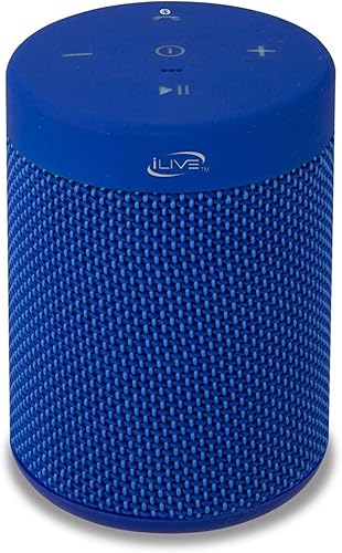 iLive Electronics - Altavoz inalámbrico de tela impermeable, 2.56 x 2.56 x 3.4 pulgadas, batería recargable incorporada, azul (ISBW108BU)