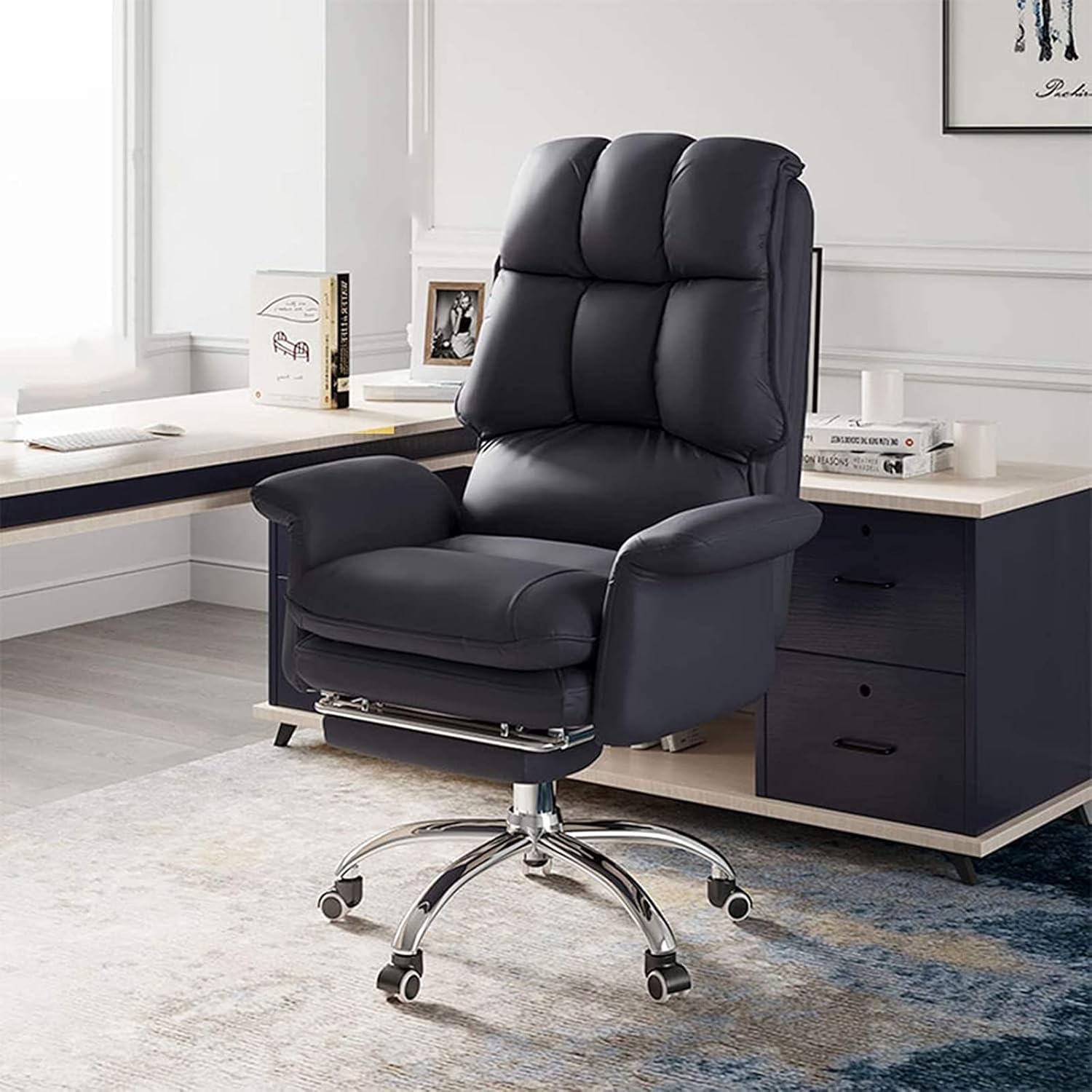 Organized Home Ergonomic Computer Gaming Ajustable Reclining Chair 360° Swivel Home Office Leisure Chairs with Footrest Tilting Mechanism (Black)