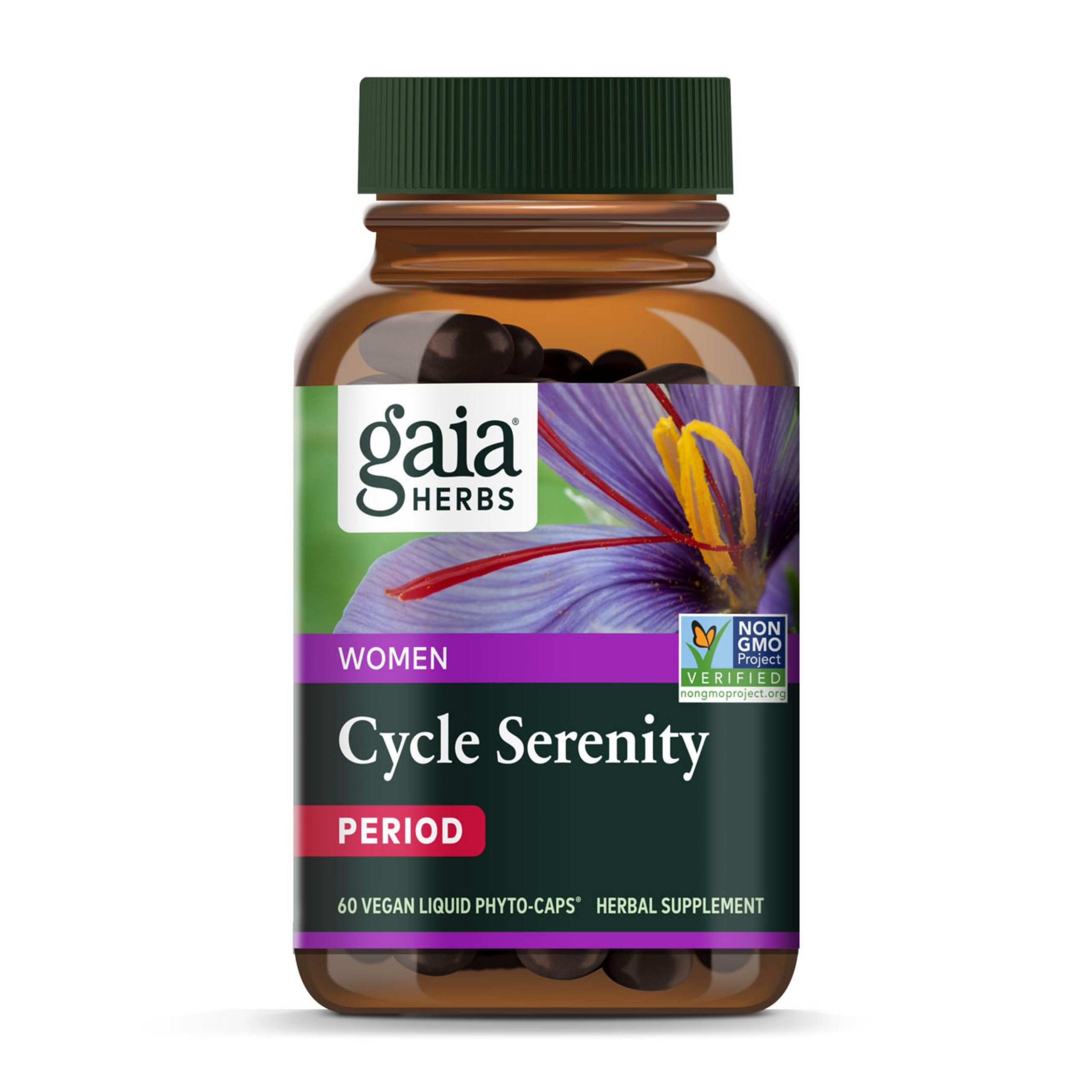 Gaia HerbsCycle Serenity - Women's Hormonal Balance Supplement - Made with Fenugreek, Saffron, Turmeric & Hawthorn - Free from Gluten, Dairy & Soy - 60 Vegan Capsules (60 Servings)