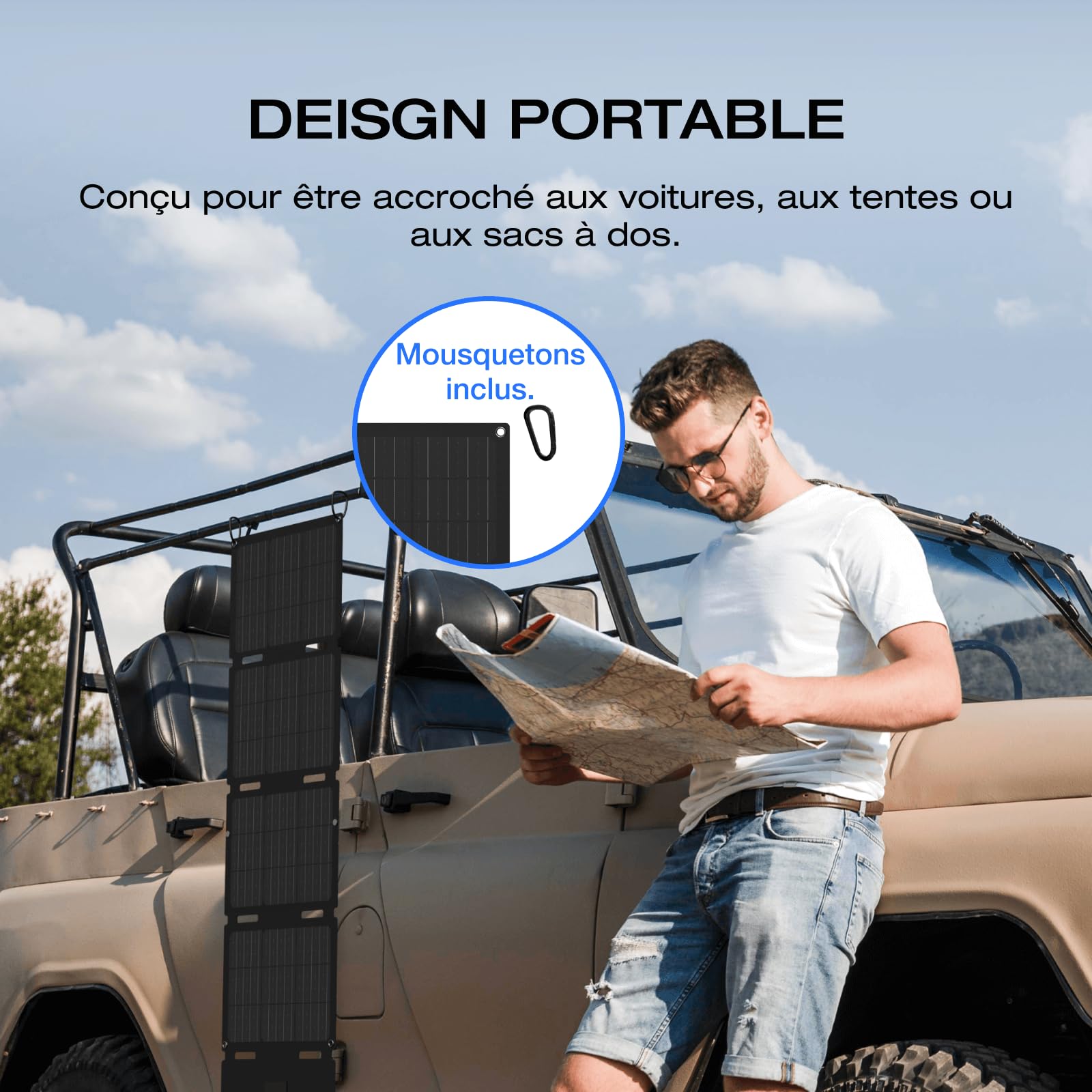 Panneau solaire portable EF EcoFlow 45 W, pliable et compact, 25% de rendement, indice de protection IP65, résistant à l'eau et à la poussière, idéal pour le camping, les SUV et les minifourgonnettes | Pliable et compact, 25% de rendement, indice de prote
