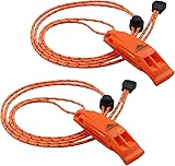 Emergency Whistles with Lanyard Safety Whistle Survival Shrill Loud Blast for Kayak Life Vest Jacket Boating Fishing Boat Camping Hiking Hunting Rescue Signaling Kids Lifeguard Plastic 2 Pack Orange