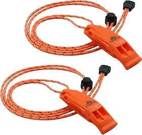 Apitos de emergência LuxoGear com cordão segurança apito sobrevivência shrill alto explosão para Kayak Life colete jaqueta barco pesca barco acampamento caminhadas caça resgate crianças salva-vidas plástico pacote com 2