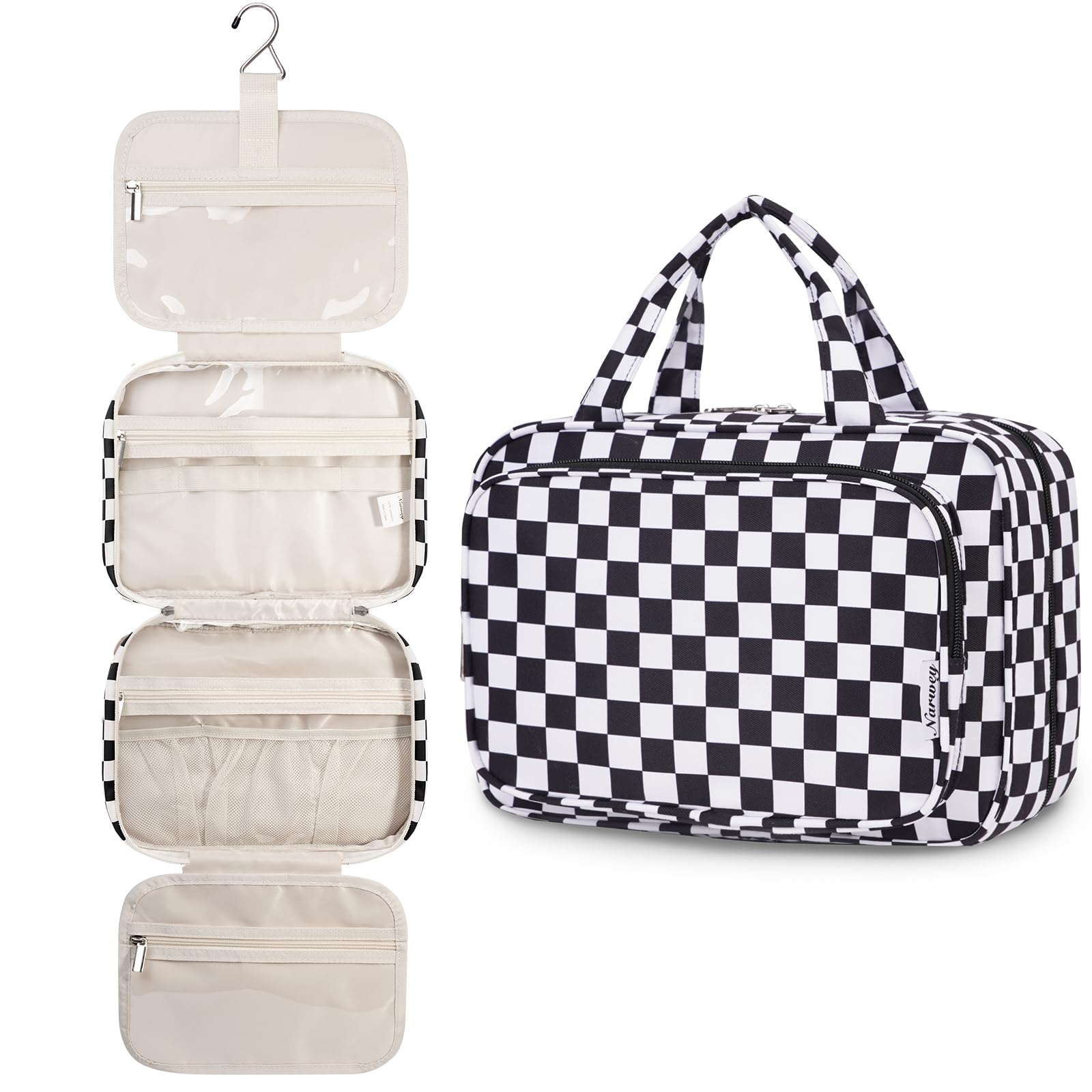 Narwey Bolsa de Aseo Bolsa de Maquillaje de Viaje Organizador de Cosmético Neceser Maquillaje para Mujeres y Niñas (Negro(Mediano)) — view 26