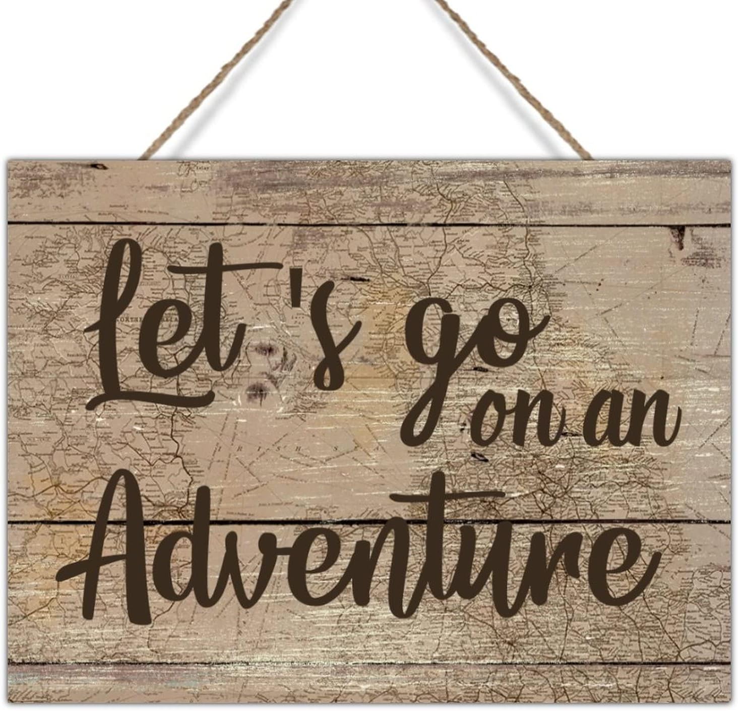 Sign Wall Decor Adventure World Asian Vintage Map Sign Let's Go on an Adventure Wall Art Decor Vintage Rustic Wood Pallet Wall Art Sign Plaque 24x18in New Home Housewarming Gift