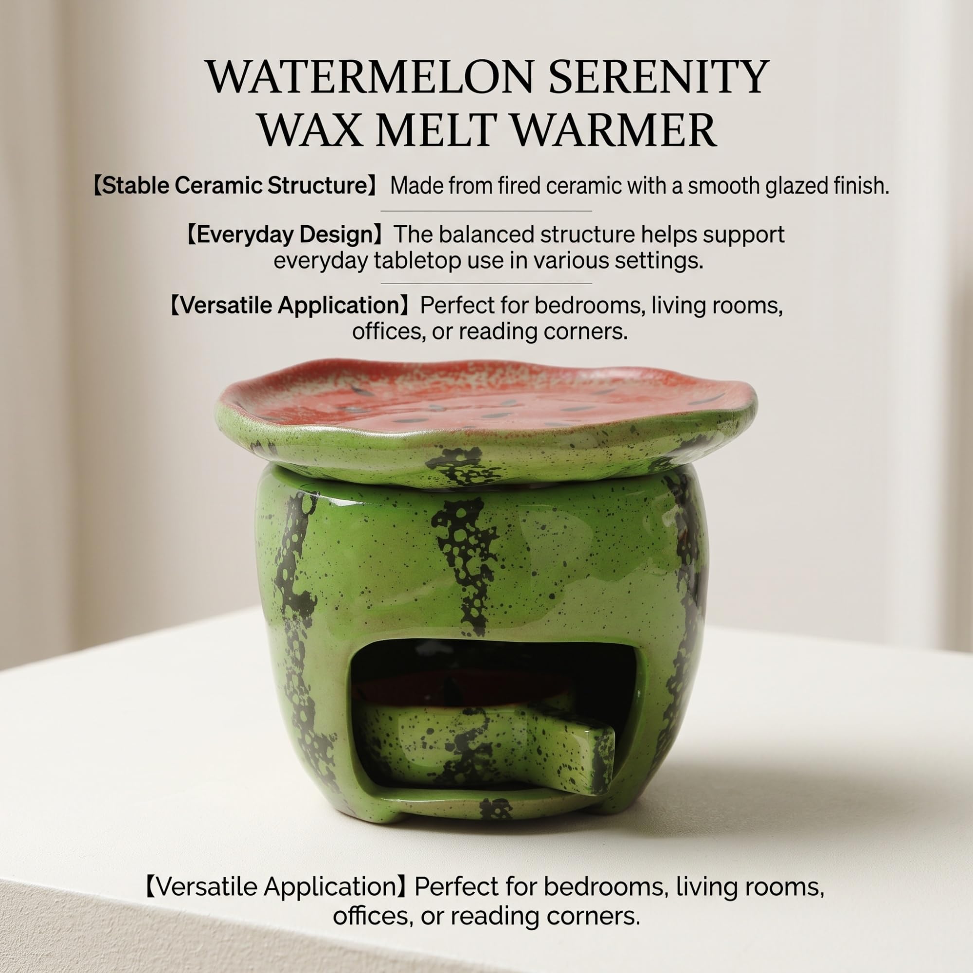Keramik-Duftlampe im Wassermelonen-Design für Teelichter | Keramik, Teelicht-Betrieb, für Kaffeebohnen, Teeblätter, Duftwachs (Wax Melts), Wassermelonen-Optik, Wohnaccessoire