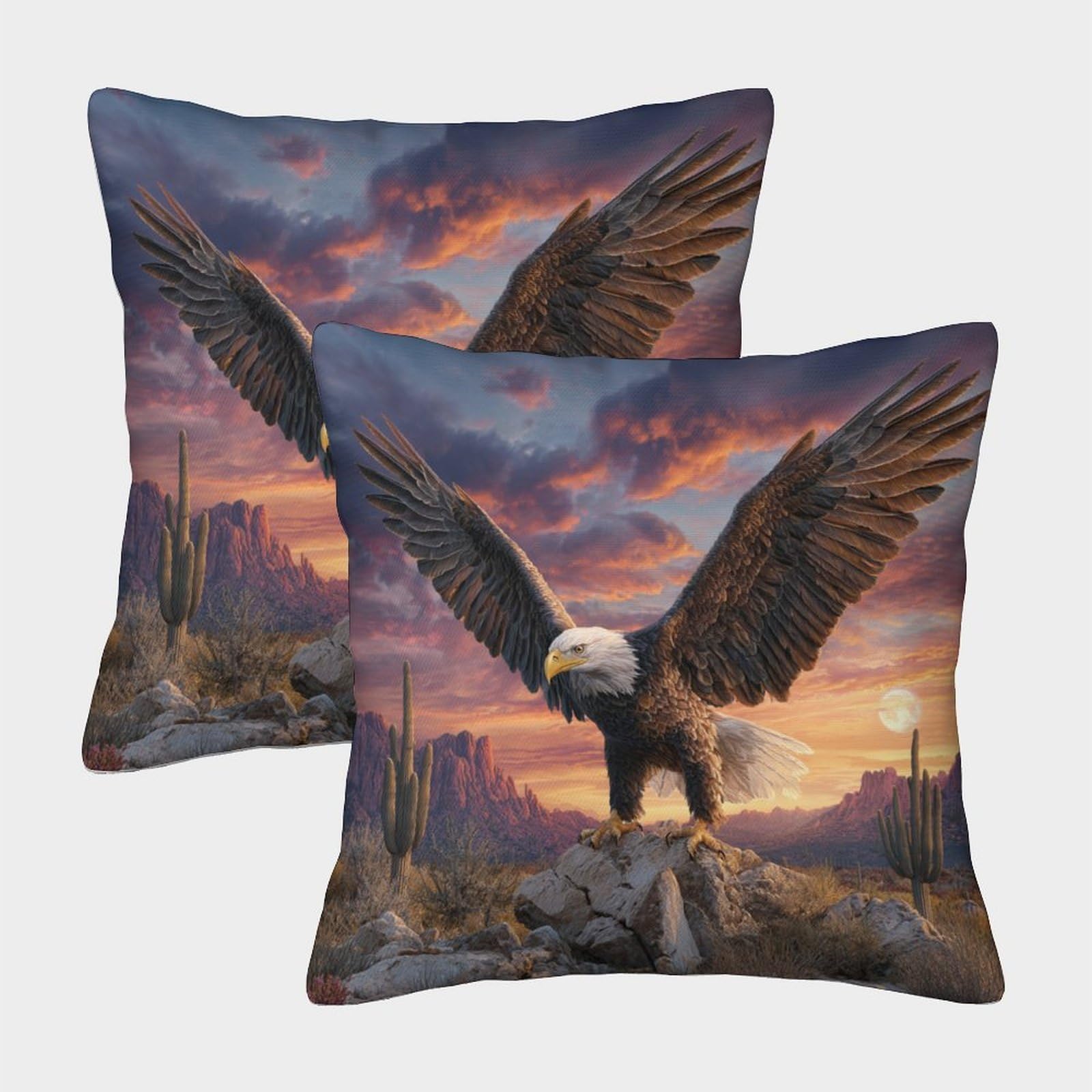 kaiyun 2 Pack An Eagle Spreads Its Wings And Lands on The Rugged Desert Rocks Pillow Case 40x40cm Throw Pillow Case,Modern Decoration Pattern for Terrace Sofa Bedroom Indoor Outdoor Party