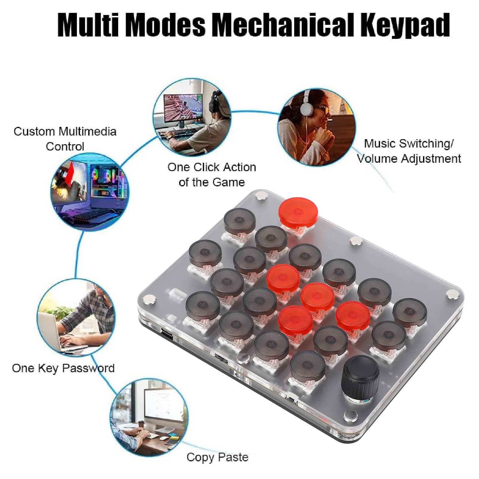 Tyenaza One Handed Macro Mechanical Keyboard 21 Keys 1 Knob USB C BT Connection Red Switch Portable Professional Gaming Keypad