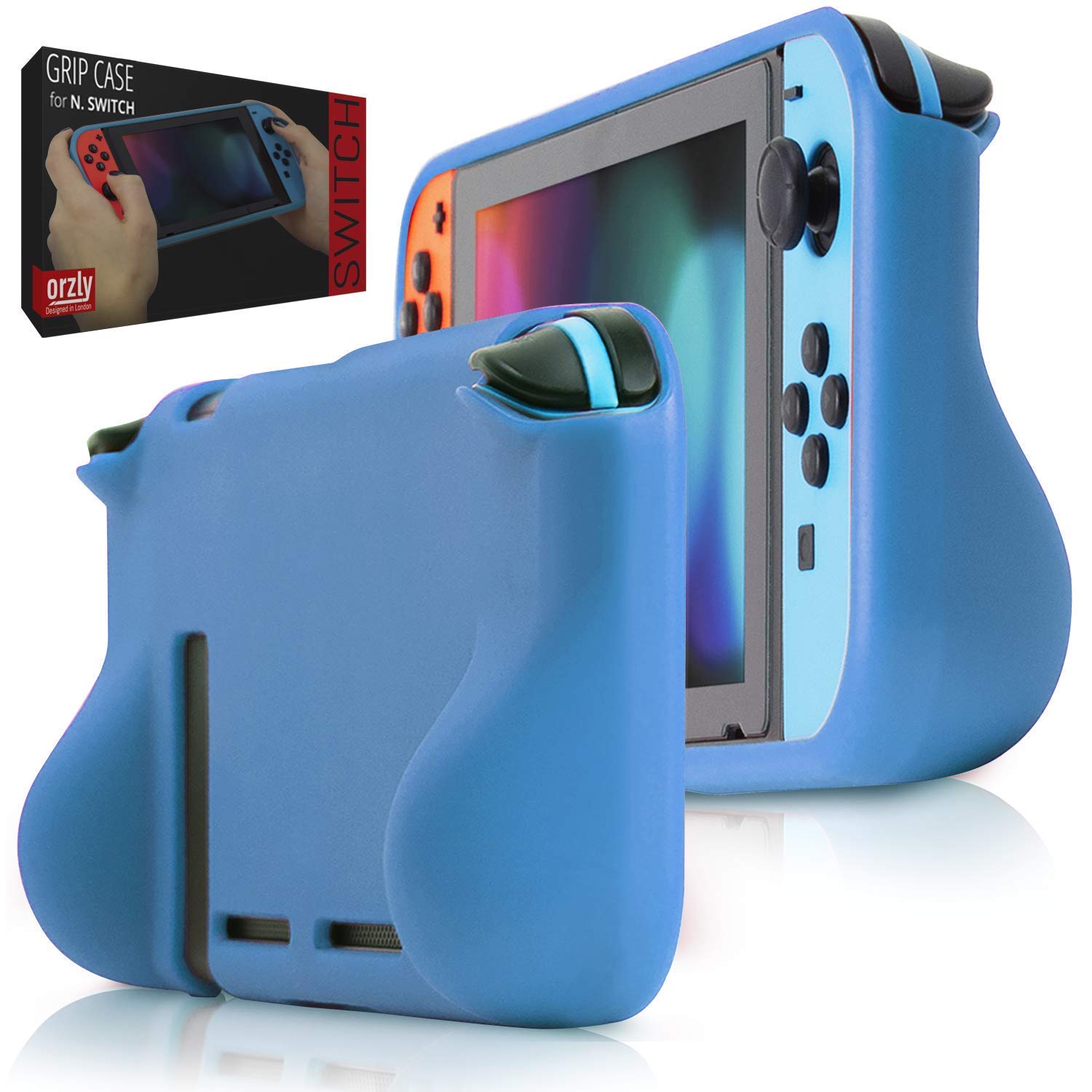 Orzly Comfort Grip Case for Nintendo Switch - Protective Back Cover for use on The Nintendo Switch Console in Handheld Gamepad Mode with Built in Comfort Padded Hand Grips - Blue