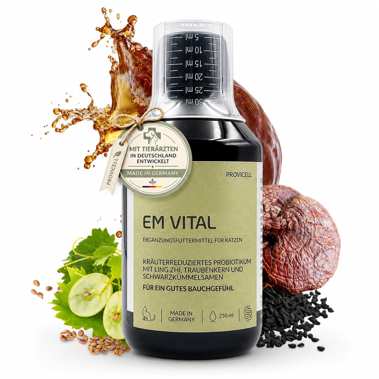 EM Vital Katze 250 ml - Premium Probiotika für Katzen Flüssig – zur Unterstützung der Darmflora – Fermentierte Pflanzenstoffe mit Mikroorganismen – Ohne Zusatzstoffe - Made in Germany