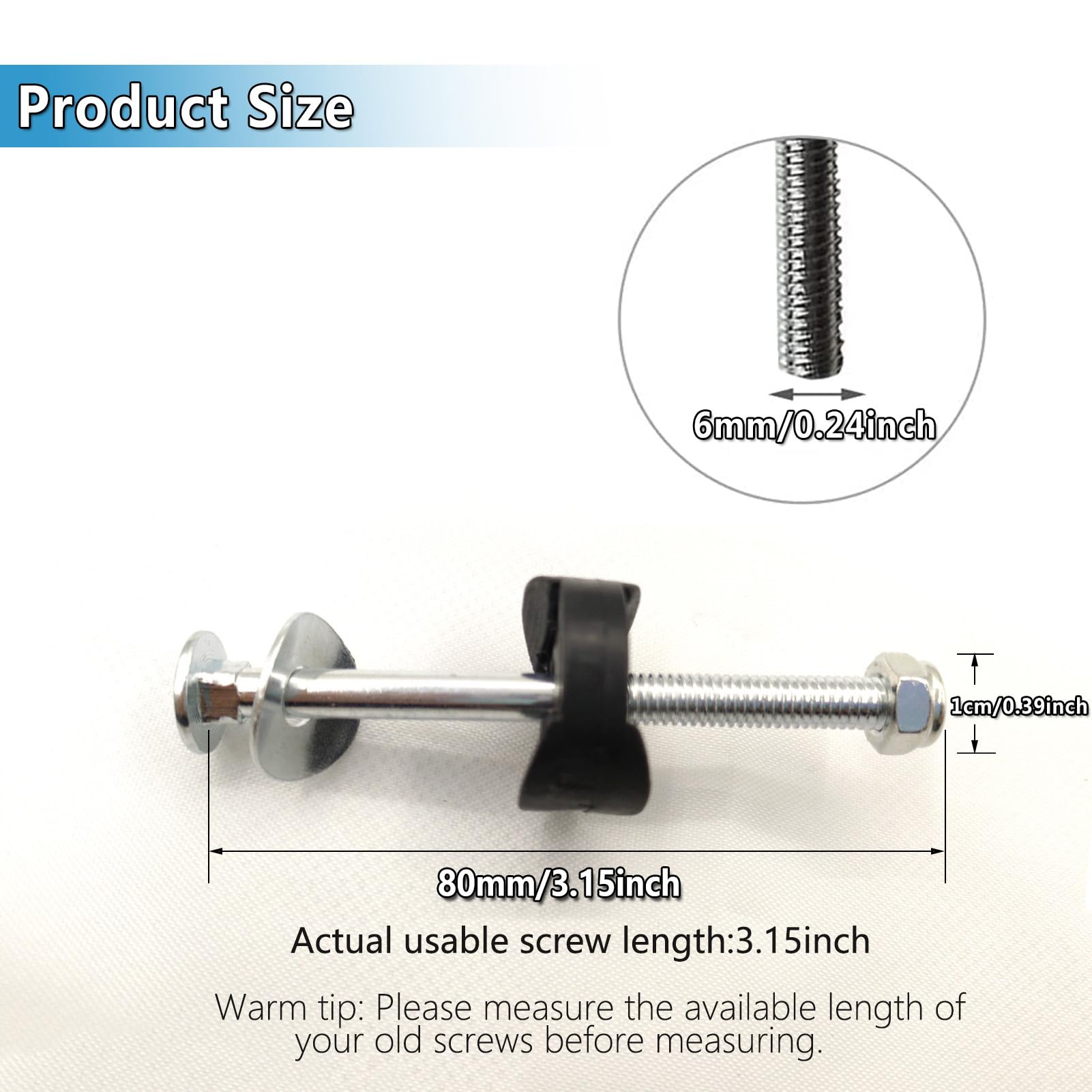 12 PCS Long Trampoline Screws 3.15 Inch/80mm, 6mm Galvanized Steel Bolts with Nylon Lock Nuts, Wrench & Spacers - Stabilize Enclosure Poles, Compatible with Major Brands (Screw Length: 3.15in)