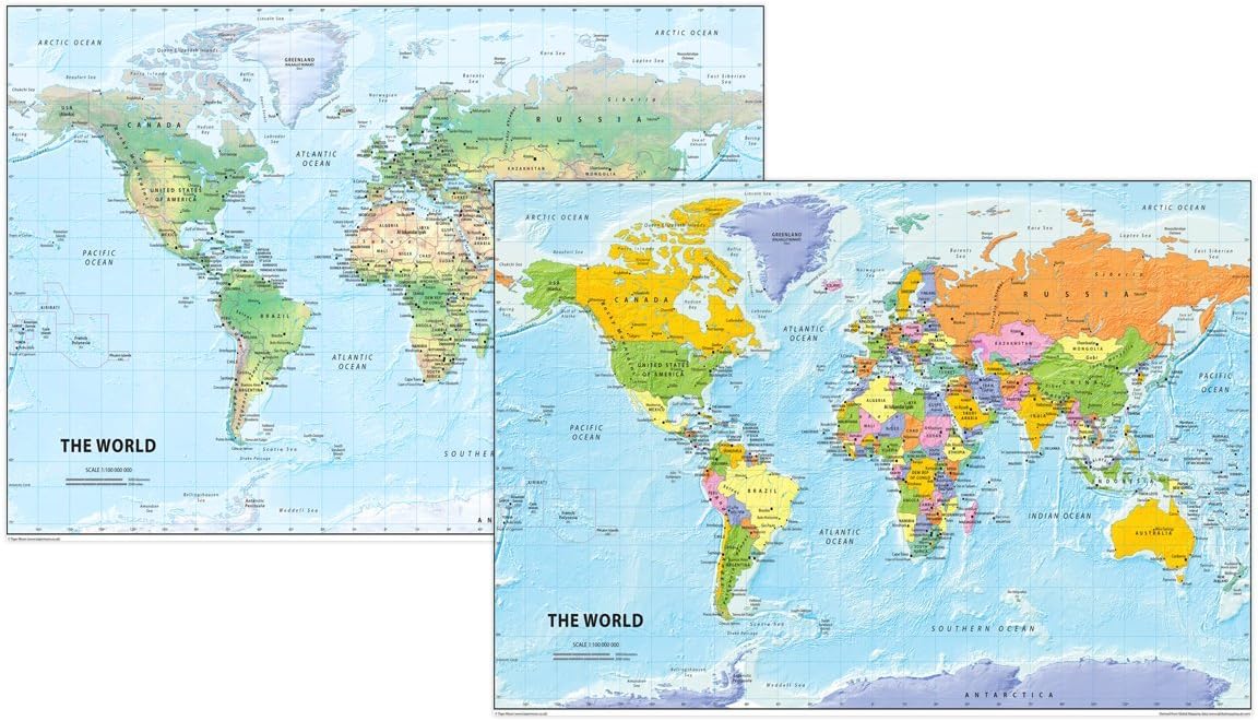 I Love Maps - The World Map Set - Physical and Political - A3 Size 29.7 x 42 cm