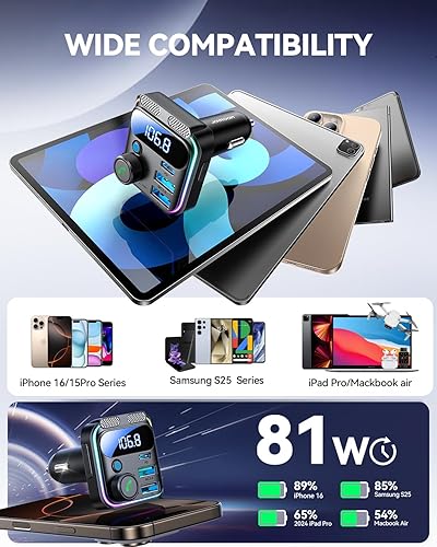 Miniatura 7 de Transmisor FM Bluetooth 53 2022 para automóvil JOYROOM micrófonos duales más fuertes y sonido de graves profundos de alta fidelidad adaptador de