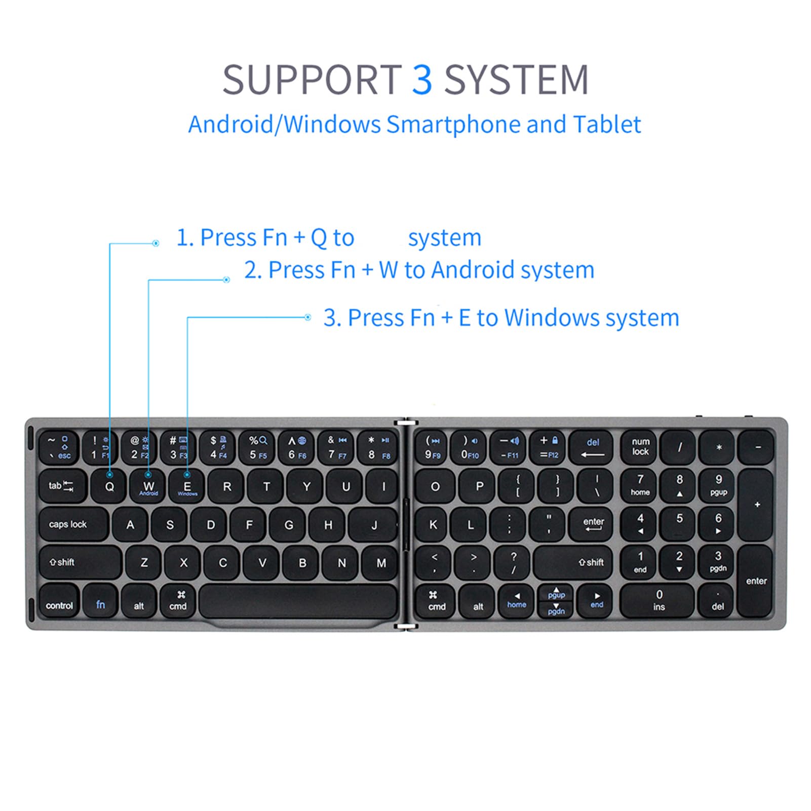Tastiera Wireless Pieghevole, Tastiera BT con Tastierino Numerico, /iOS/, Grigia, Ultrasottile, Ricaricabile, Portatile per Viaggi in Ufficio, Tastiera Wireless