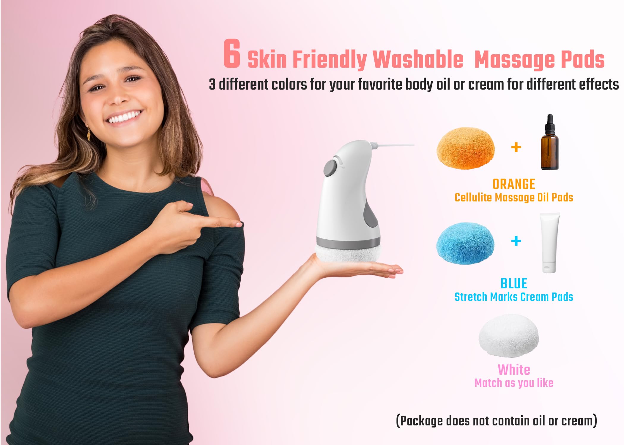 Masseur de cellulite avec 6 coussinets lavables doux pour la peau pour l'abdomen, la taille, les fesses, les bras et les jambes, idéal pour une utilisation quotidienne à la maison ou en voyage