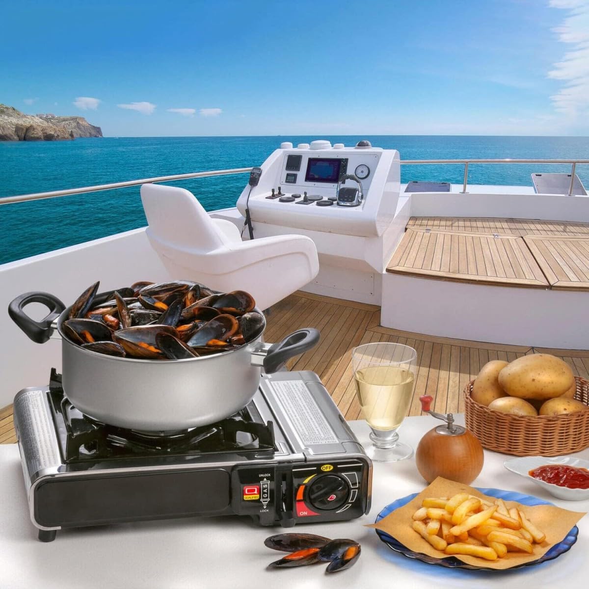 Kemper - Réchaud à gaz portable 2200W INOX + 4 cartouches de gaz + Malette de transport Cuisson Extérieure Camping Van Trek