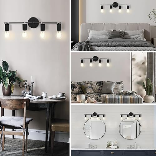 Miniatura 6 de Kit de iluminación LED de 3 luces para techo negro mate plegable de 3 cabezales con 3 bombillas LED GU10 para cocina, pasillo, dormitorio, accesorio