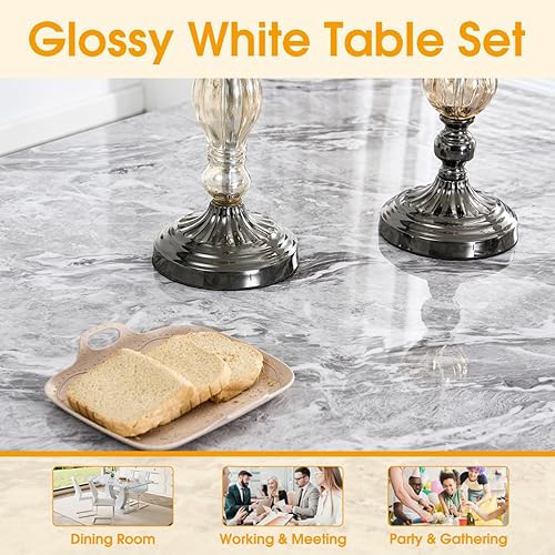 Miniatura 4 de JUFU Juego de 4 mesas de comedor modernas para 4, juego de mesa de comedor de mármol sintético gris para 4, 63 sillas rectangulares de mesa