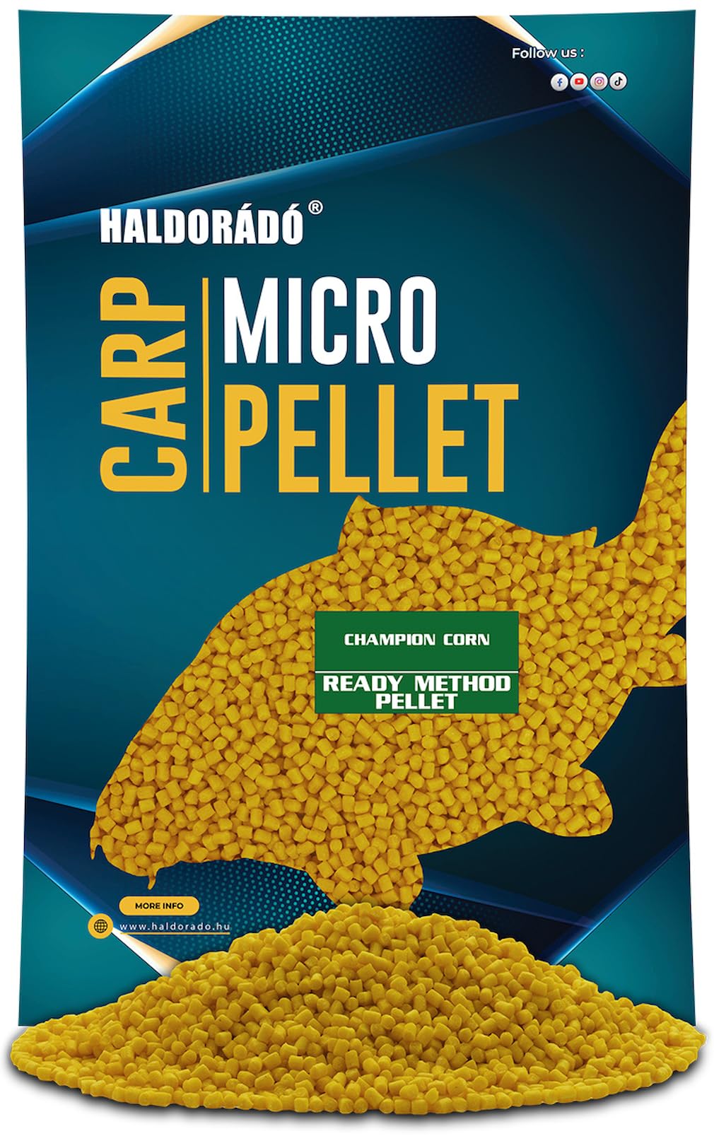 Haldorádó Ready Method Pellet - Champion Corn - 600g - Pre-Wetted Carp Fishing Micro Pellets for Method Feeder, Spomb and PVA Bags - Instant Use High Attraction Groundbait, 2.5mm