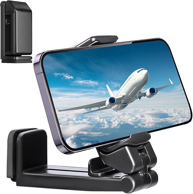 Airplane Phone Holder, 2 Pack 360 Degree Rotation Plane Phone Holder Foldable Handsfree Phone Stand Travel Essentials for Tray Table