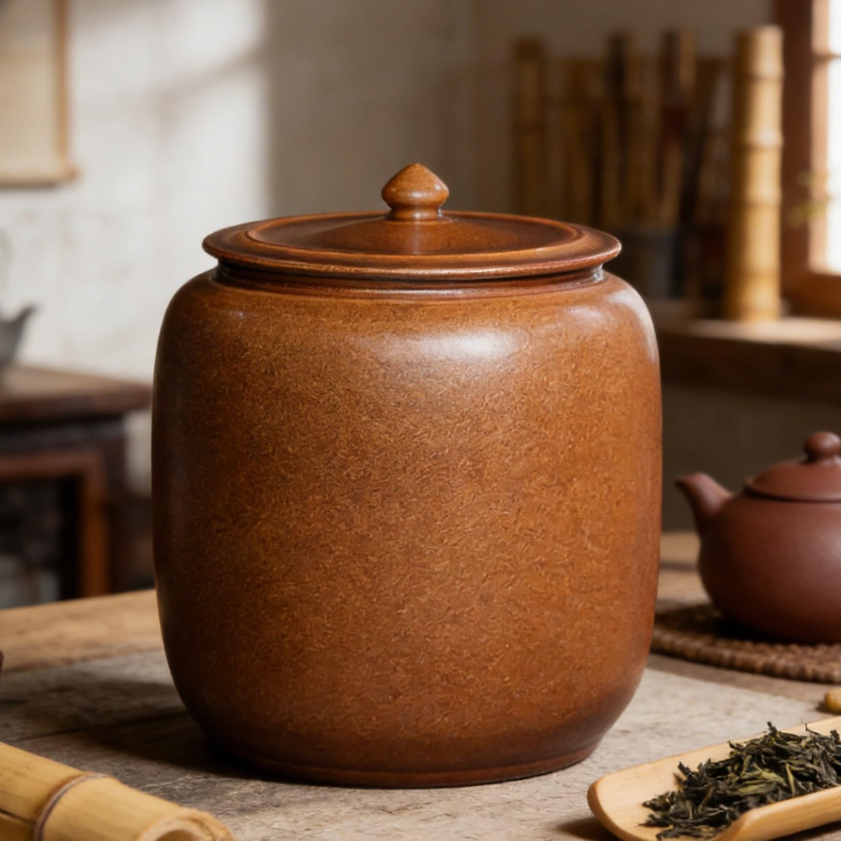 Keramik Reisbehälter 25KG Luftdicht Mit Deckel Großer Reisspender Vorratsdose Versiegelter Getreidebehälter Für Reis, Kaffeebohnen & Küche(Brown,10kg)