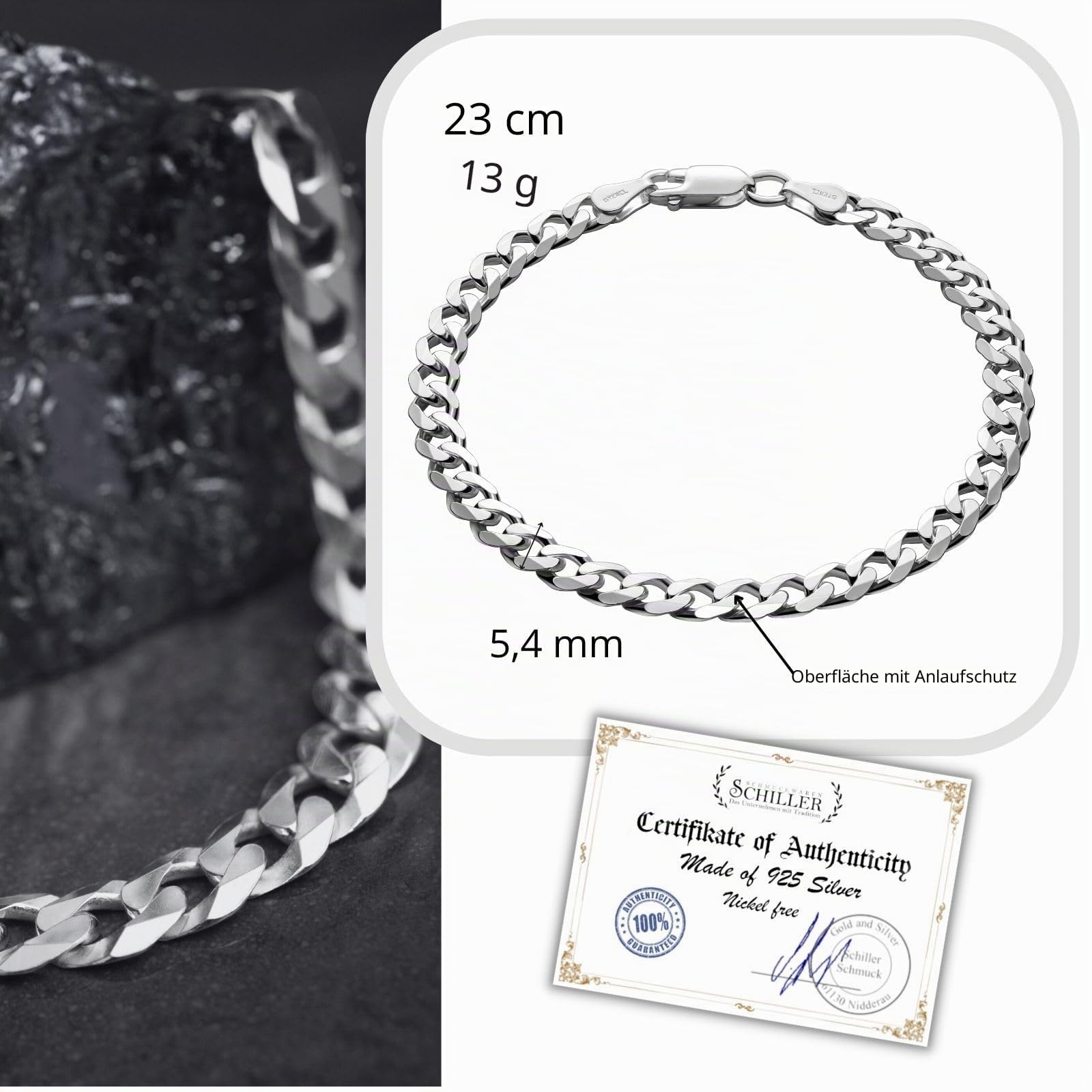 Herren-Armband aus massivem 925 Silber, ideal als Geschenk für Mann oder Freund, mit Schmuckbox
