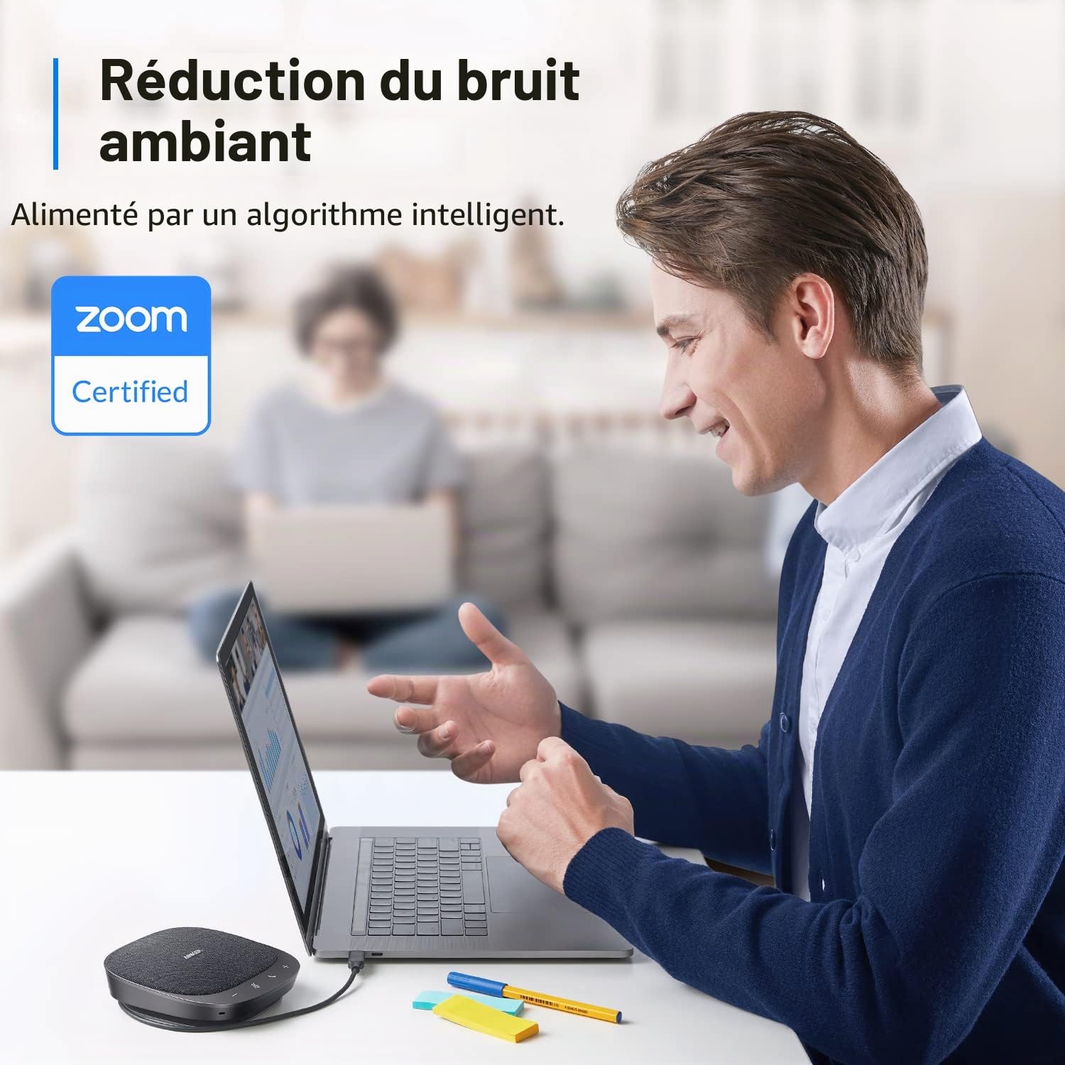 Anker PowerConf S330, Haut-Parleur USB avec Microphone de conférence | Pour le télétravail, amélioration de la voix, Plug and Play, couverture vocale sur 360° via 4 micros, son puissant