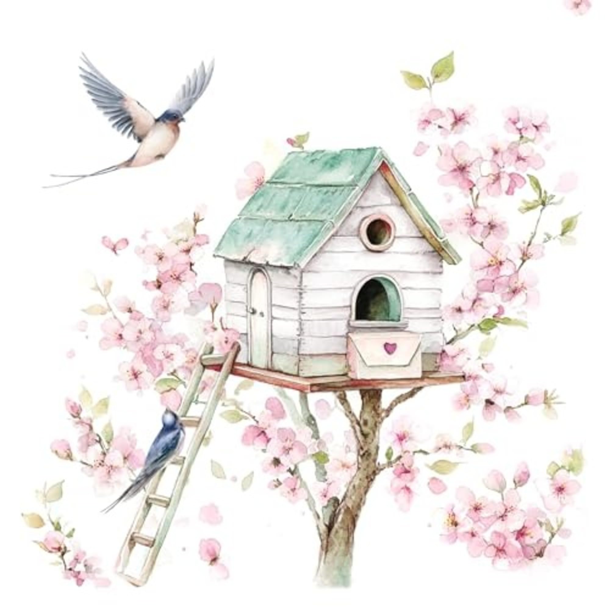 Anniversary House Tiflair Birdhouse in The Spring Lunch Napkins, 3 ply, 33 x 33cm, Pack of 20, for Table Decoration and decoupage, Bird, Easter PJ380024