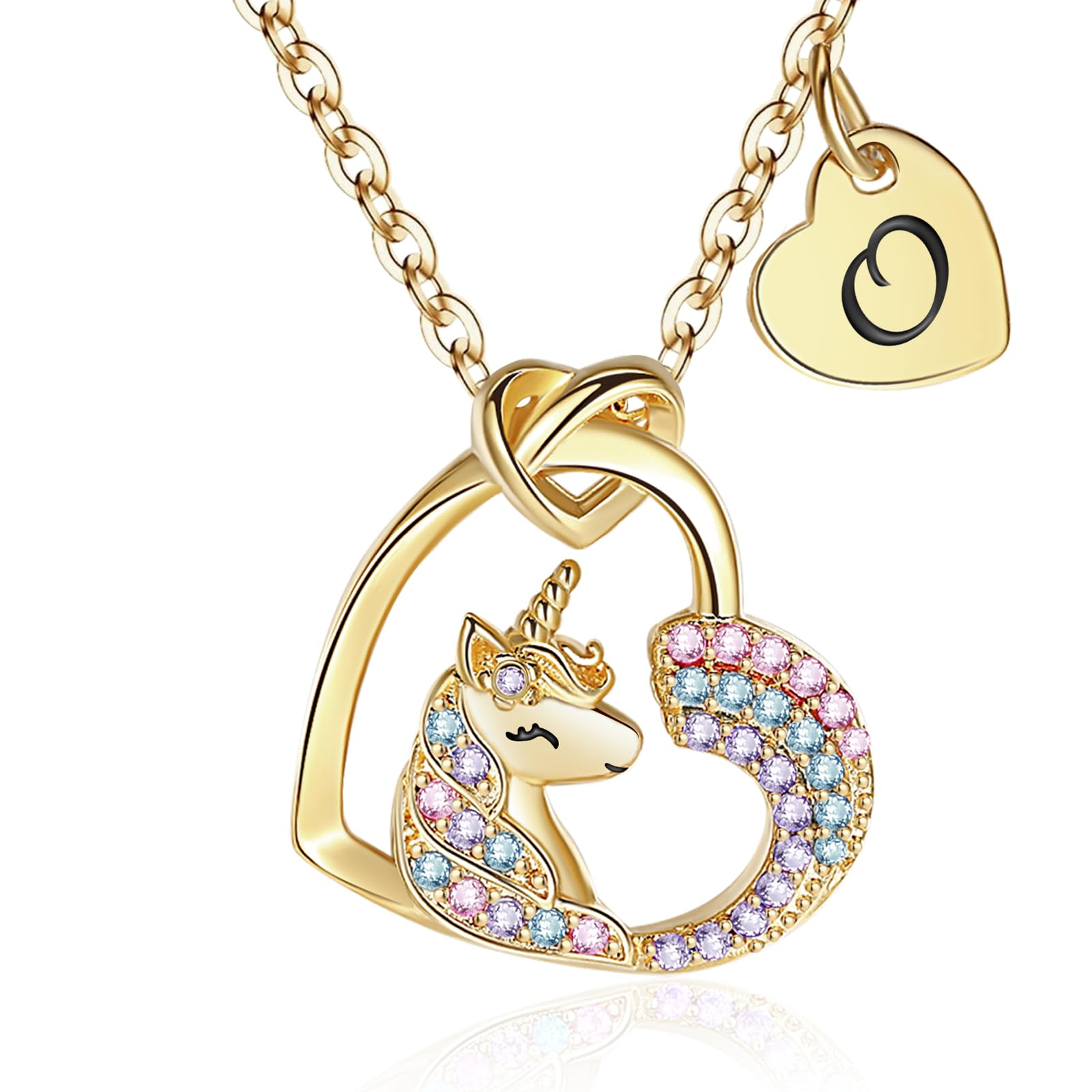 Unicorn Gifts for Little Girls Jewelry - 14K Gold Plated Unicorn Necklace With Initial Personalized Gifts for Preteen Girls Heart CZ Pendant