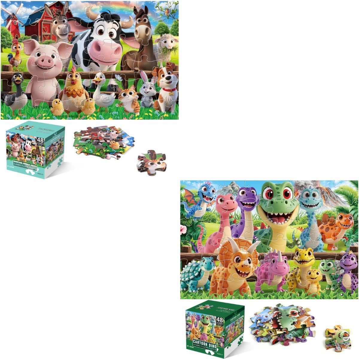Jumbo Floor Puzzle for Kids,48 Pieces Farm Animals Puzzles for Toddlers 3-5,Large Barn Jigsaw Puzzles,Preschool Educational Animal Toys Gift for Boys & Girls Ages 4-8