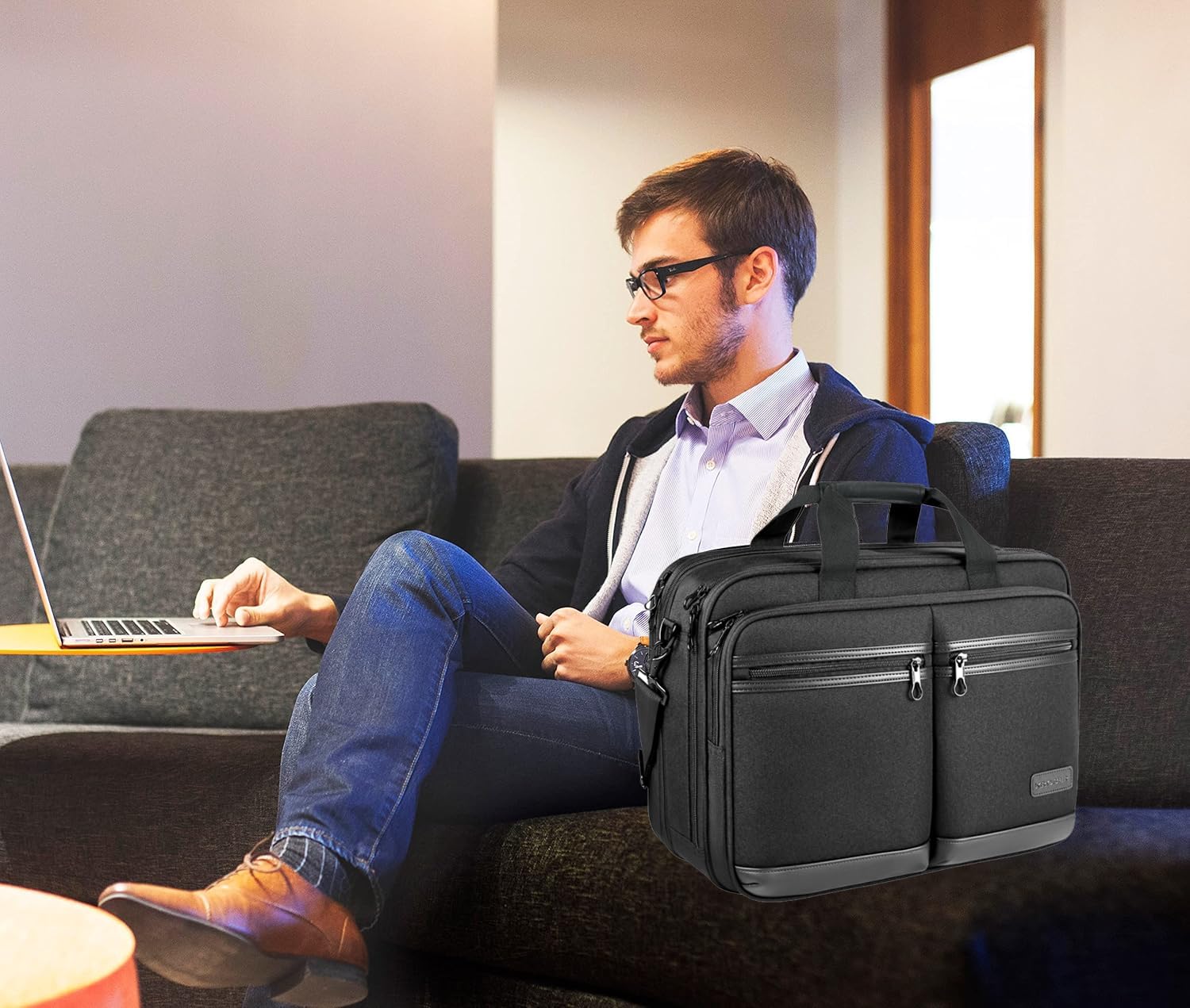KROSER Borsa per Laptop Cartella per Laptop Elegante Adatto Fino a 17,3’’ Borsa a Tracolla Espandibile Idrorepellente con Tasche RFID per Affari/College/Uomini/Dnone