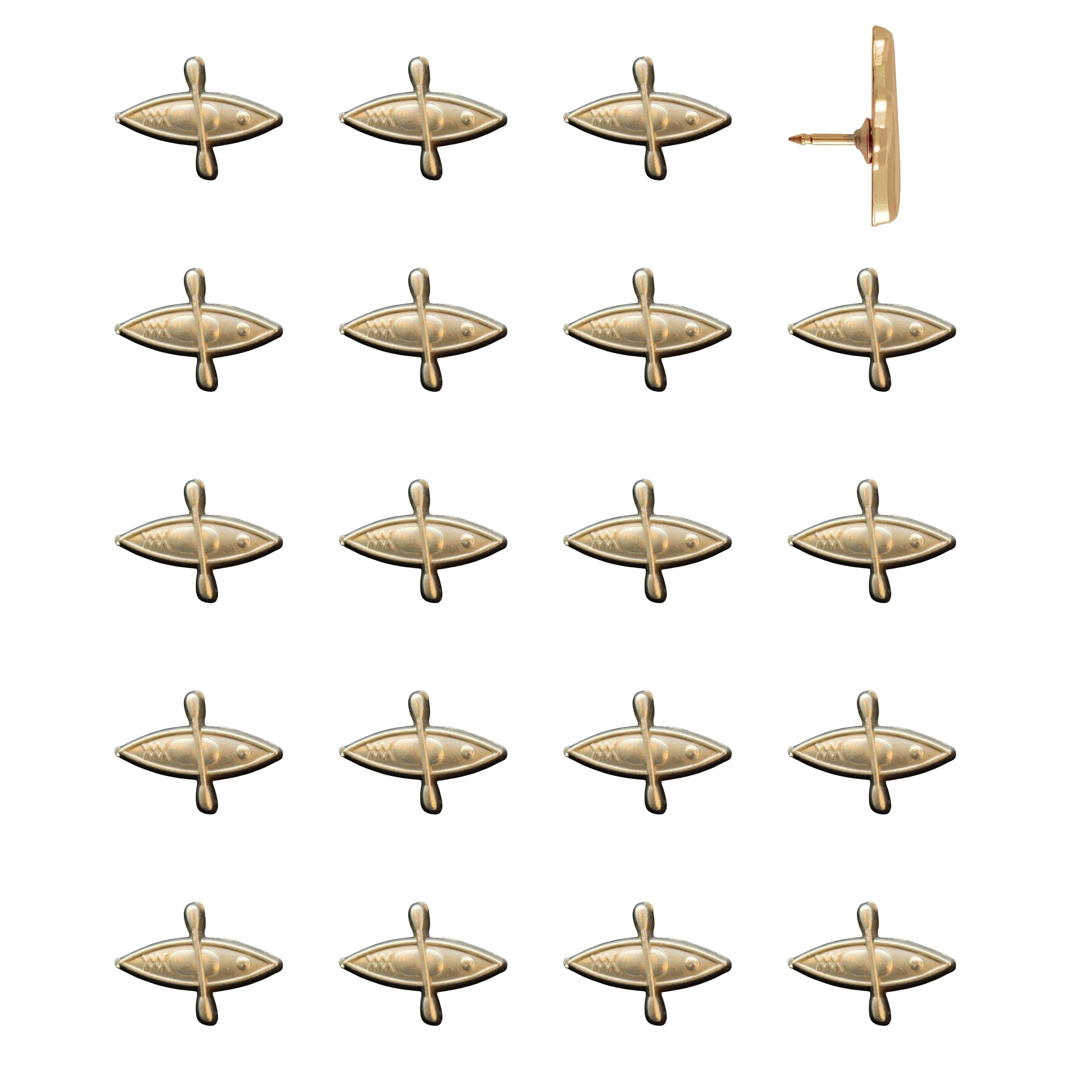 Kayak Push Pins - Gold Kayak Map Pins for Cork Boards, Maps, or Lapel Use - Designed in USA - Set of 20