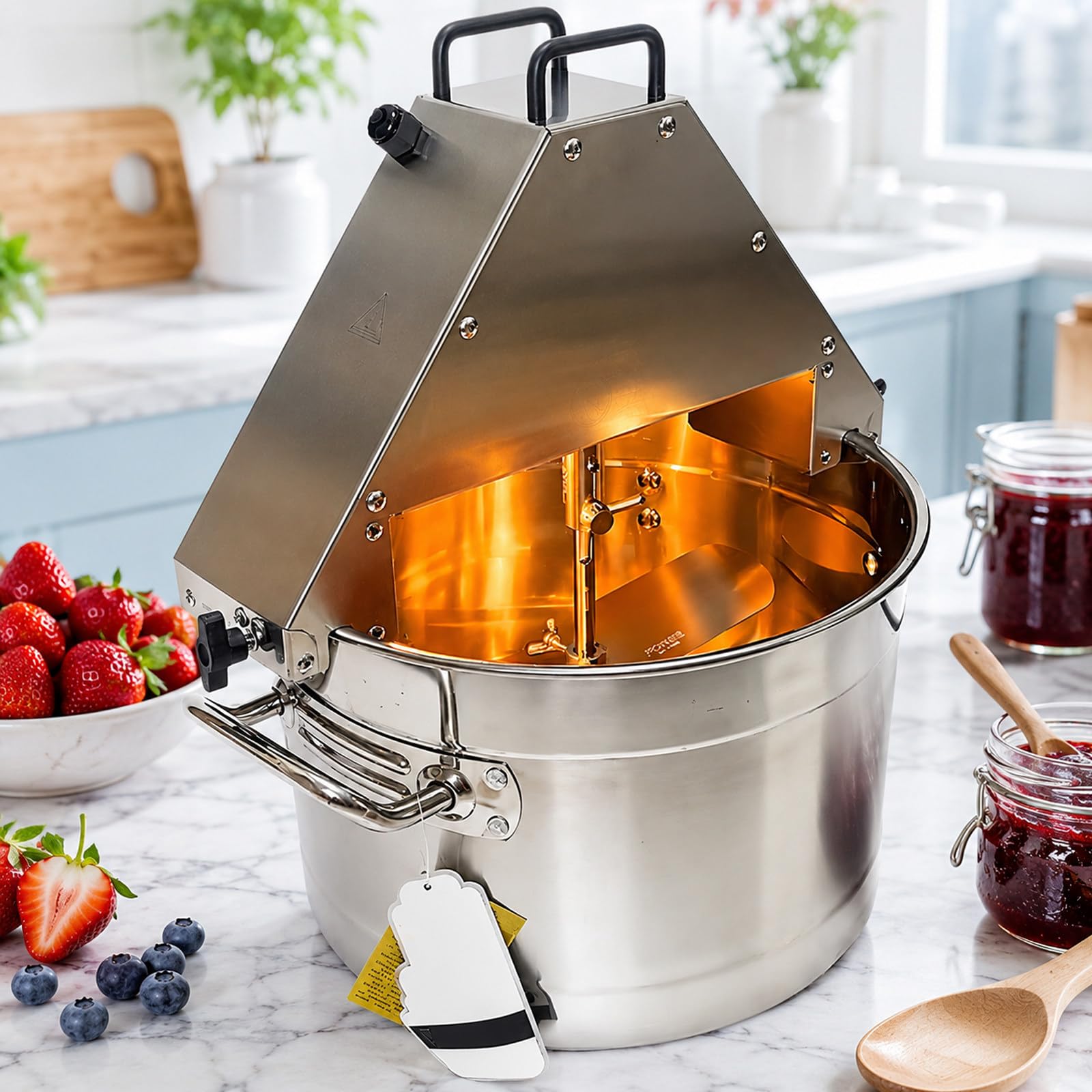 Máquina mezcladora automática de salsa y llenado de 10 L, olla de acero inoxidable, agitador eléctrico de 50 W, con luz de trabajo, para mermelada, caramelo, aceite de chile