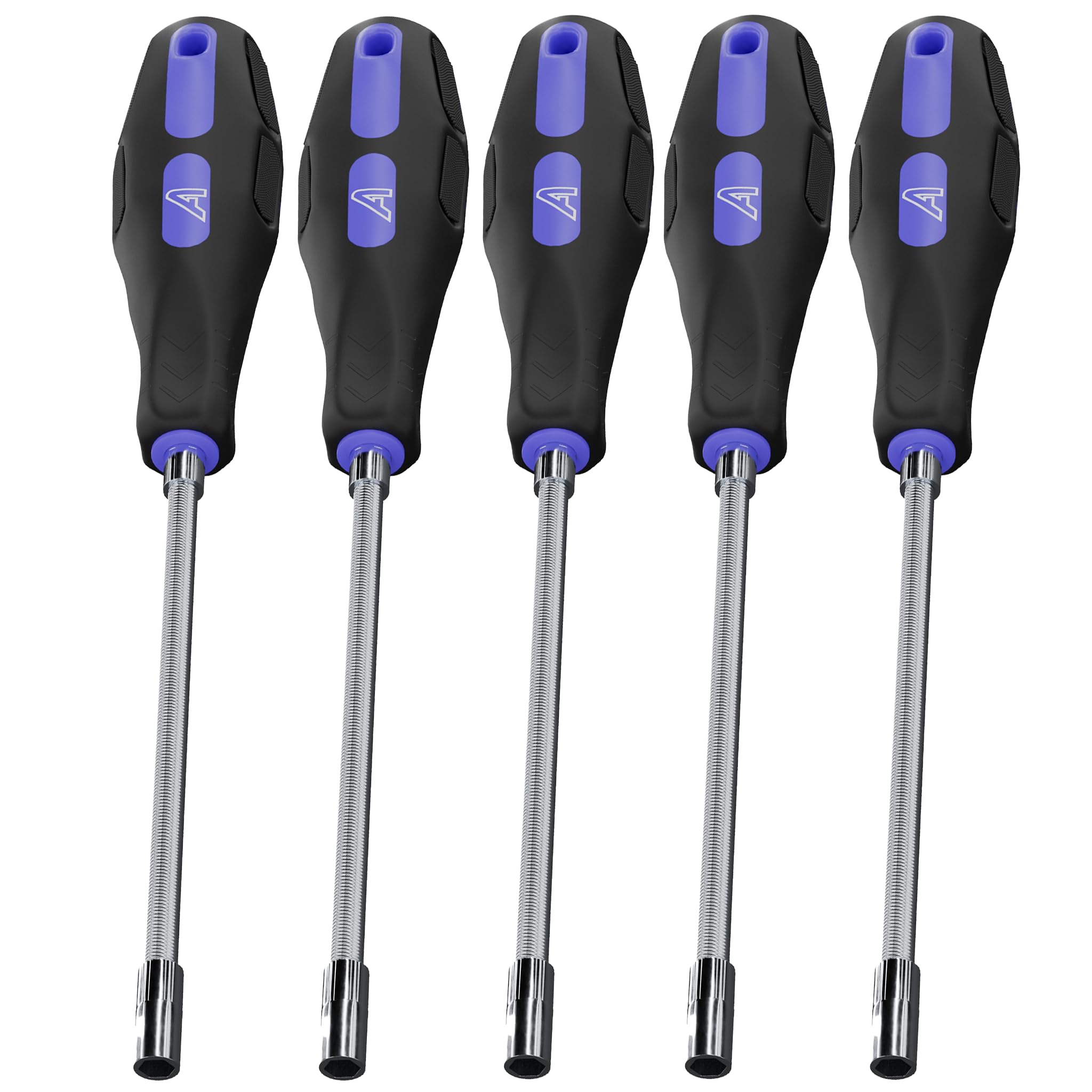 5 Pack - 7mm Soft Grip Hose Clip Driver Worm Drive Clips Hose Jubilee Clip Clamp Hex Nut Flexible Shaft, Blue, 7mm (9/32")