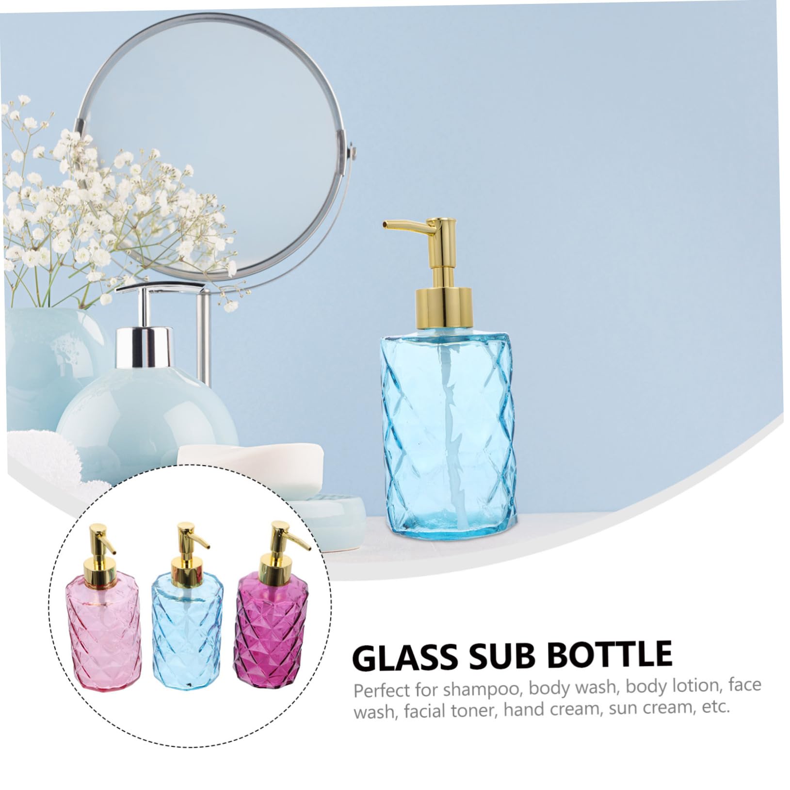 IMIKEYA 3piezas Botellas de Vidrio con Pulsador Botella de Champú para Baño Soporte para Almacenar Champú para Baño