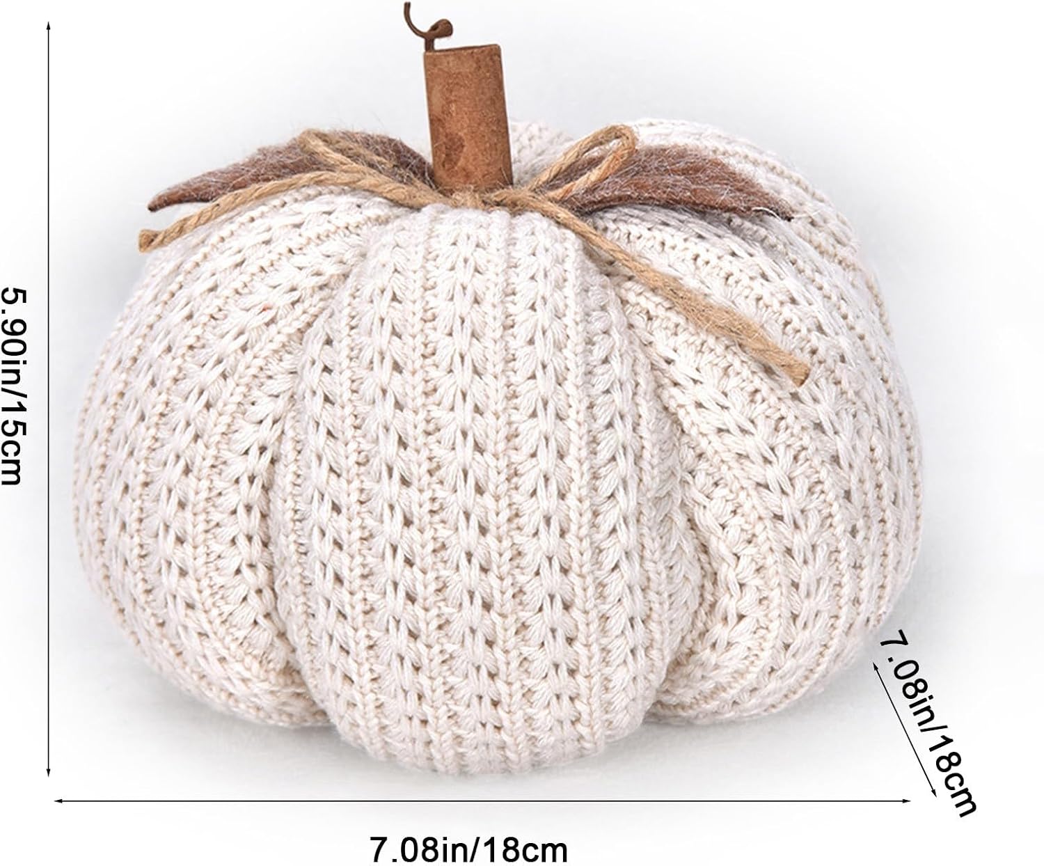 Handmade Knitted Pumpkins 7inch Fabric Wrapped Fall Harvest Pumpkin Artificial Crocheted Pumpkins for Kitchen Farmhouse Thanksgiving Holiday Festive Embellishing and Displaying (White)